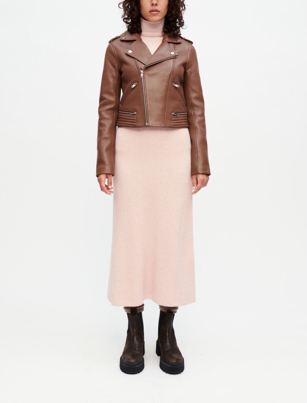 Biker-style jacket in camel leather