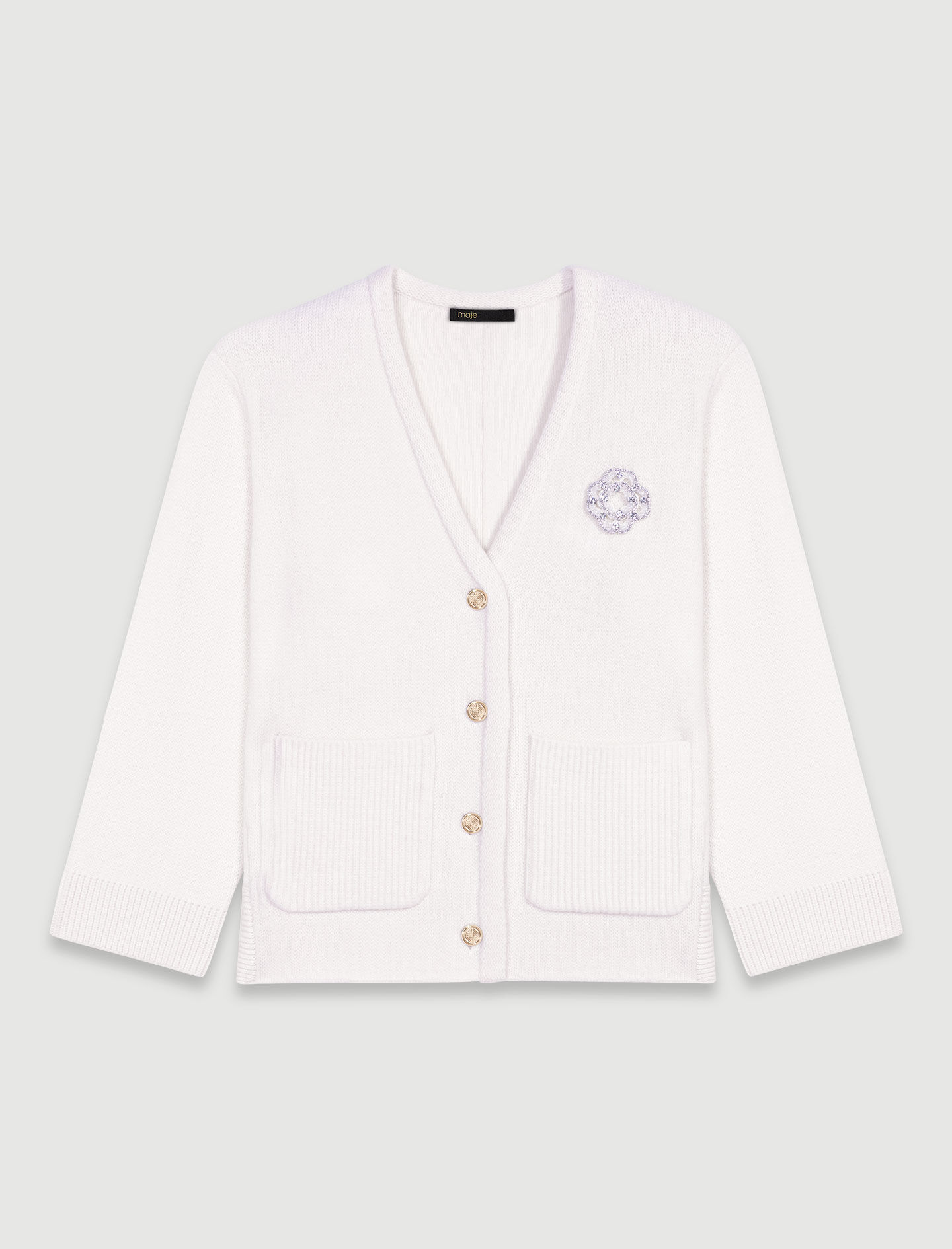 Knit cardie with rhinestone Clover White For Women | Maje