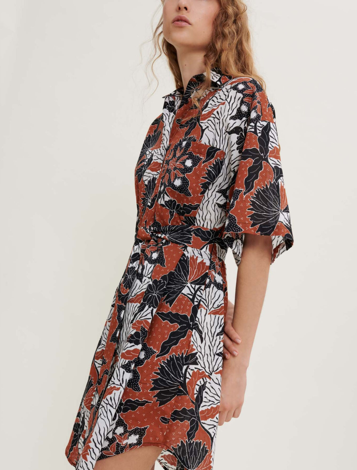 Printed cotton voile shirt dress