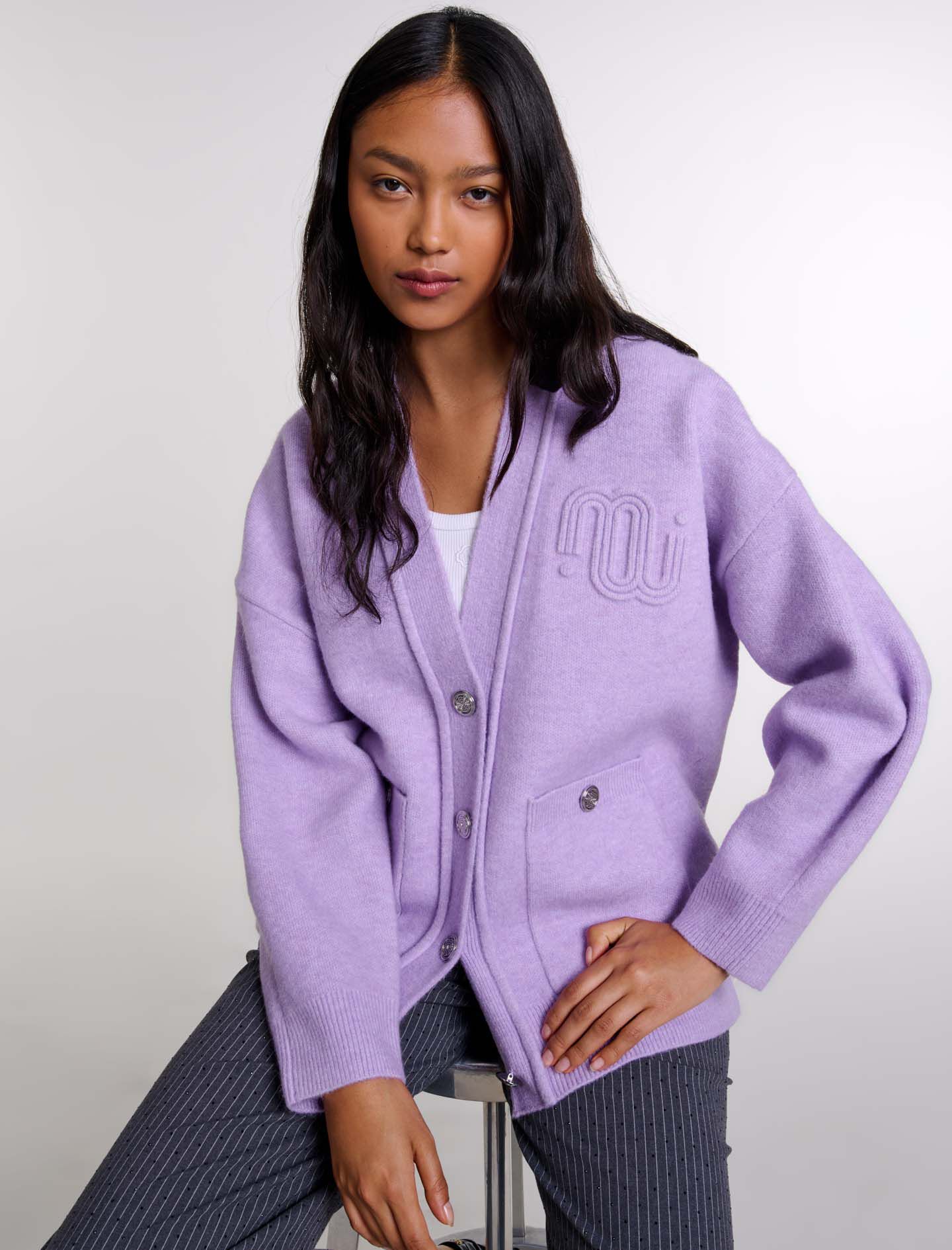 Cardigan with jewellery neck Blue For Women | Maje