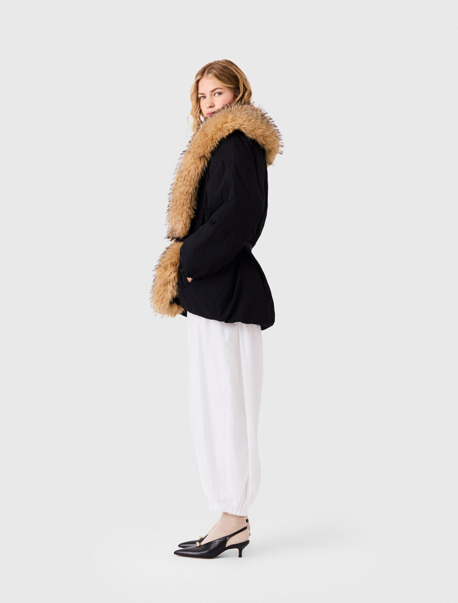 Oversized faux fur collar parka
