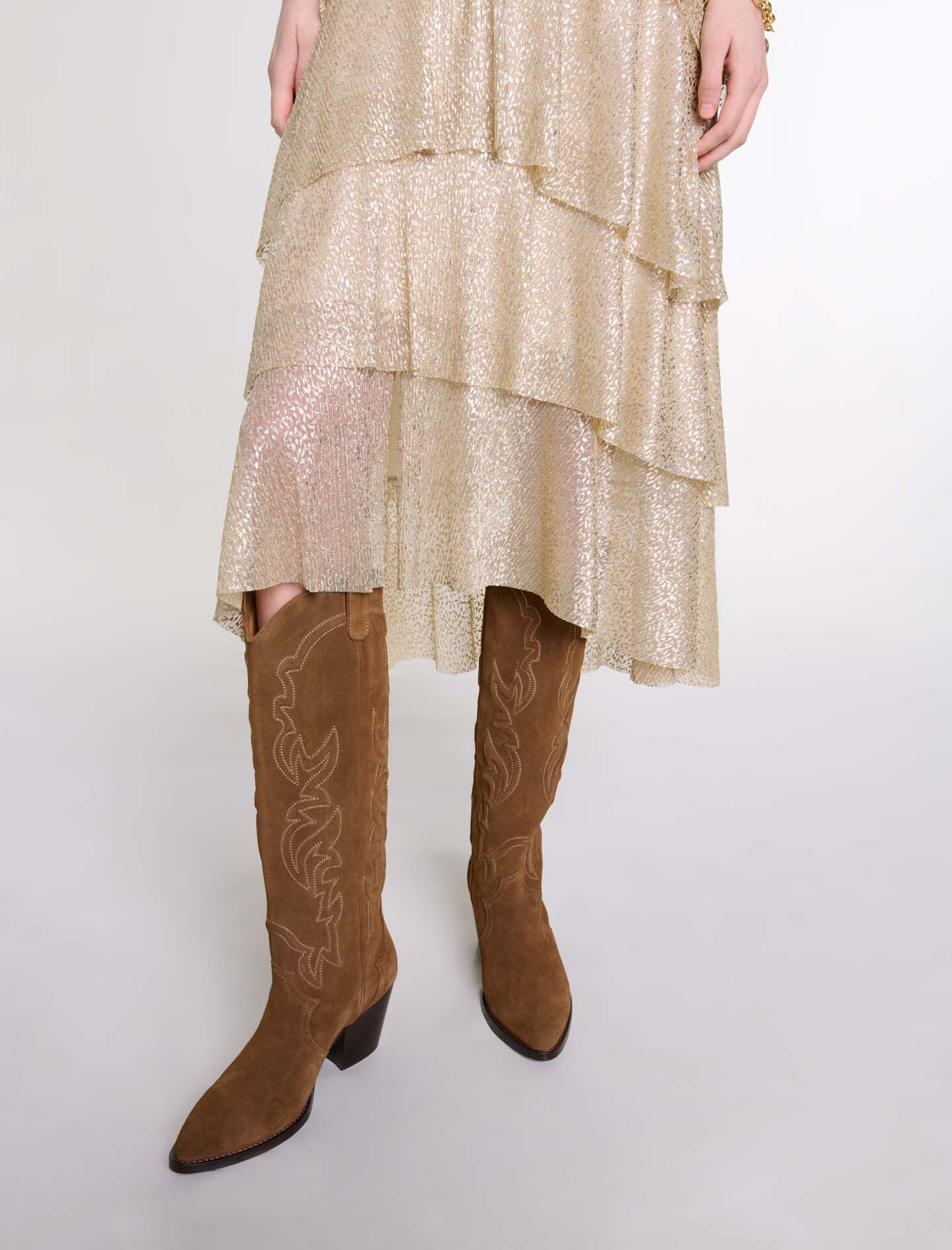Shimmer dress with ruffles Denim - Jeans For Women | Maje