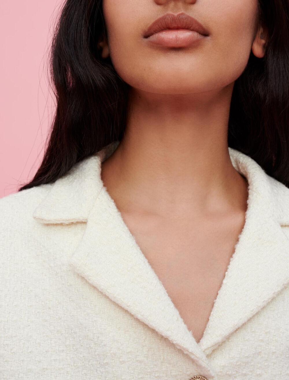 Textured tweed dress, open front White For Women | Maje