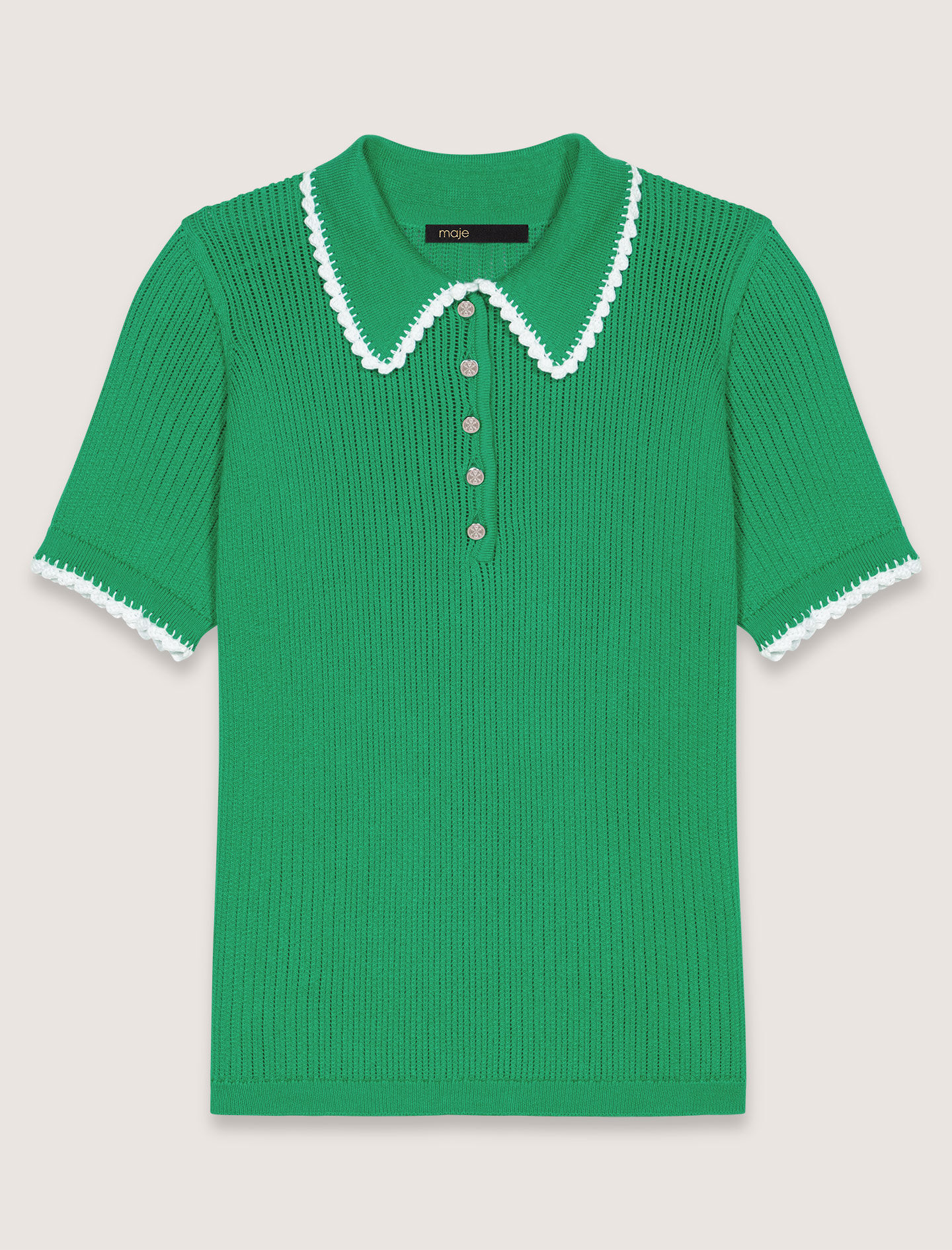 Pointelle knit crochet polo Bicolor For Women | Maje