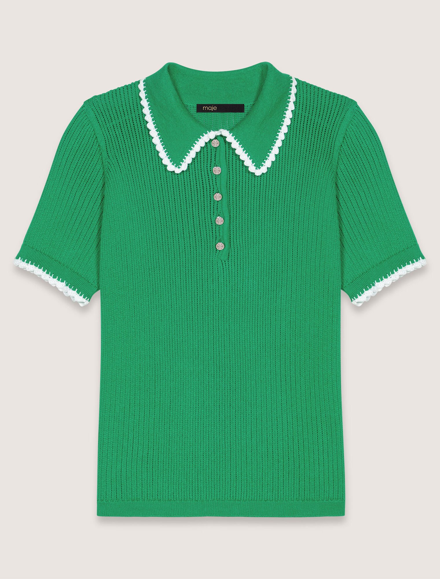 Pointelle knit crochet polo