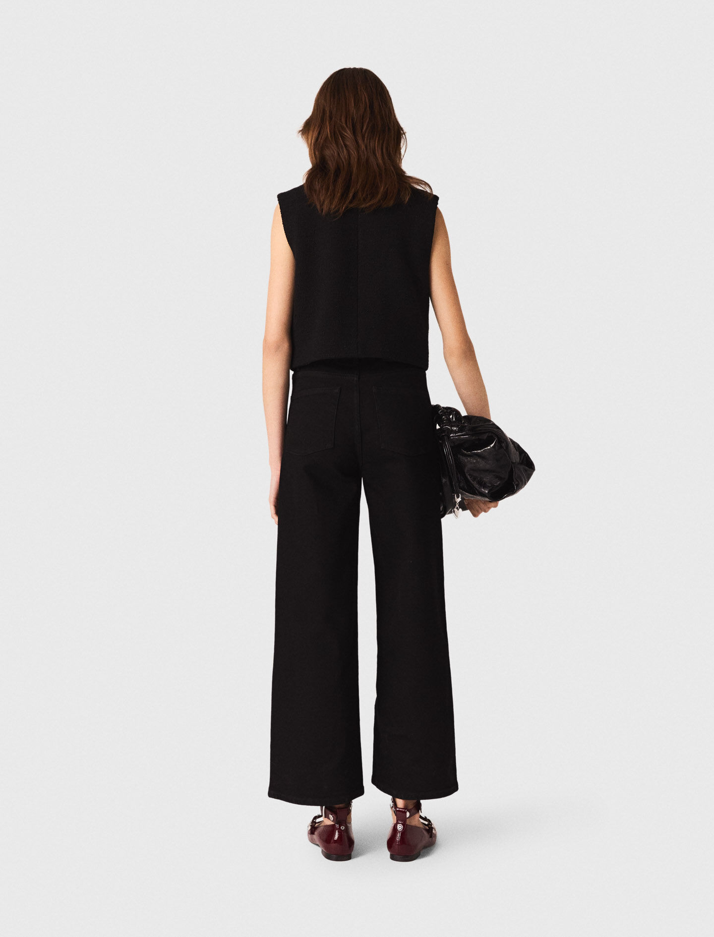 Tweed top with removable collar Black / Gray For Women | Maje