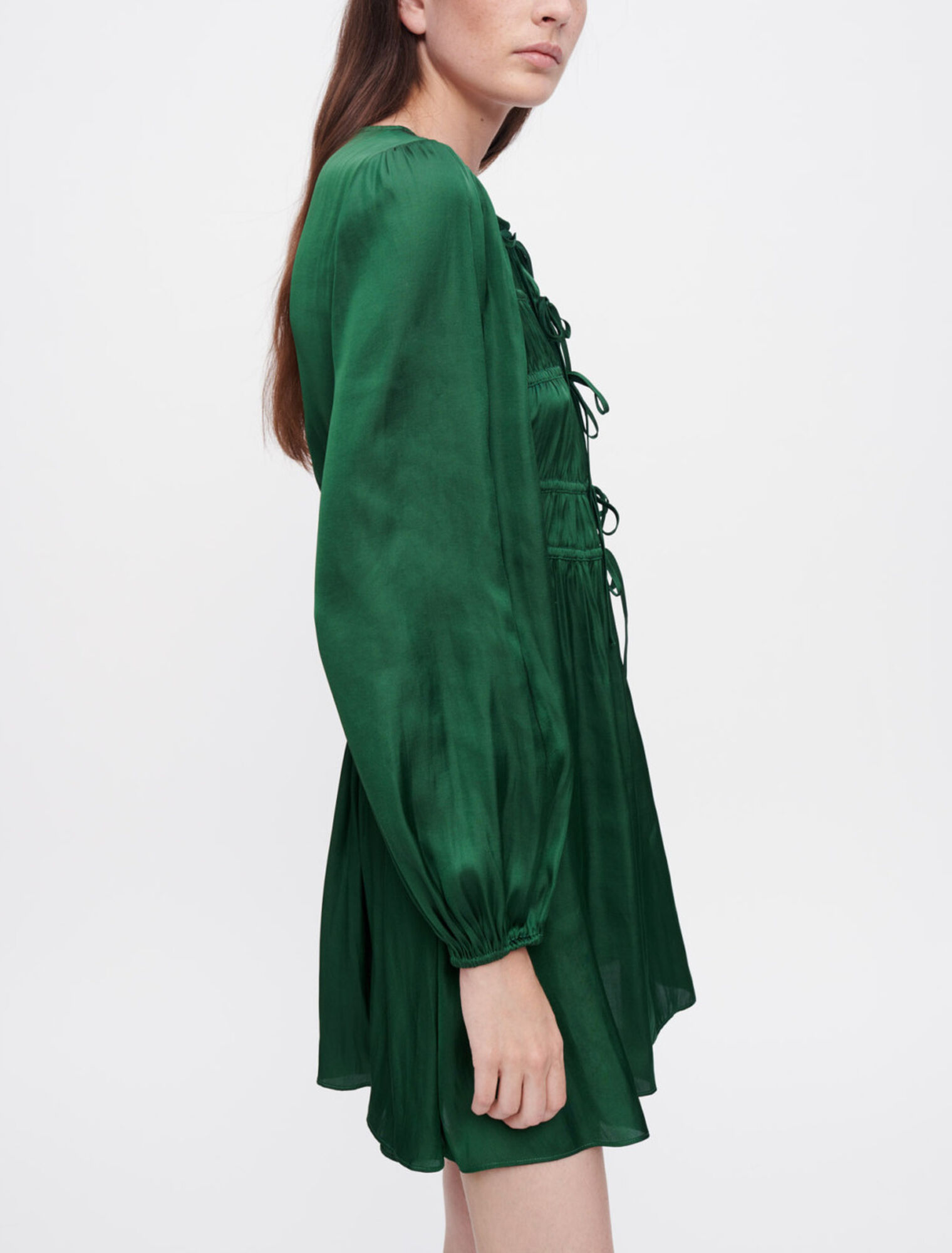 Satin dress, tie for gathering