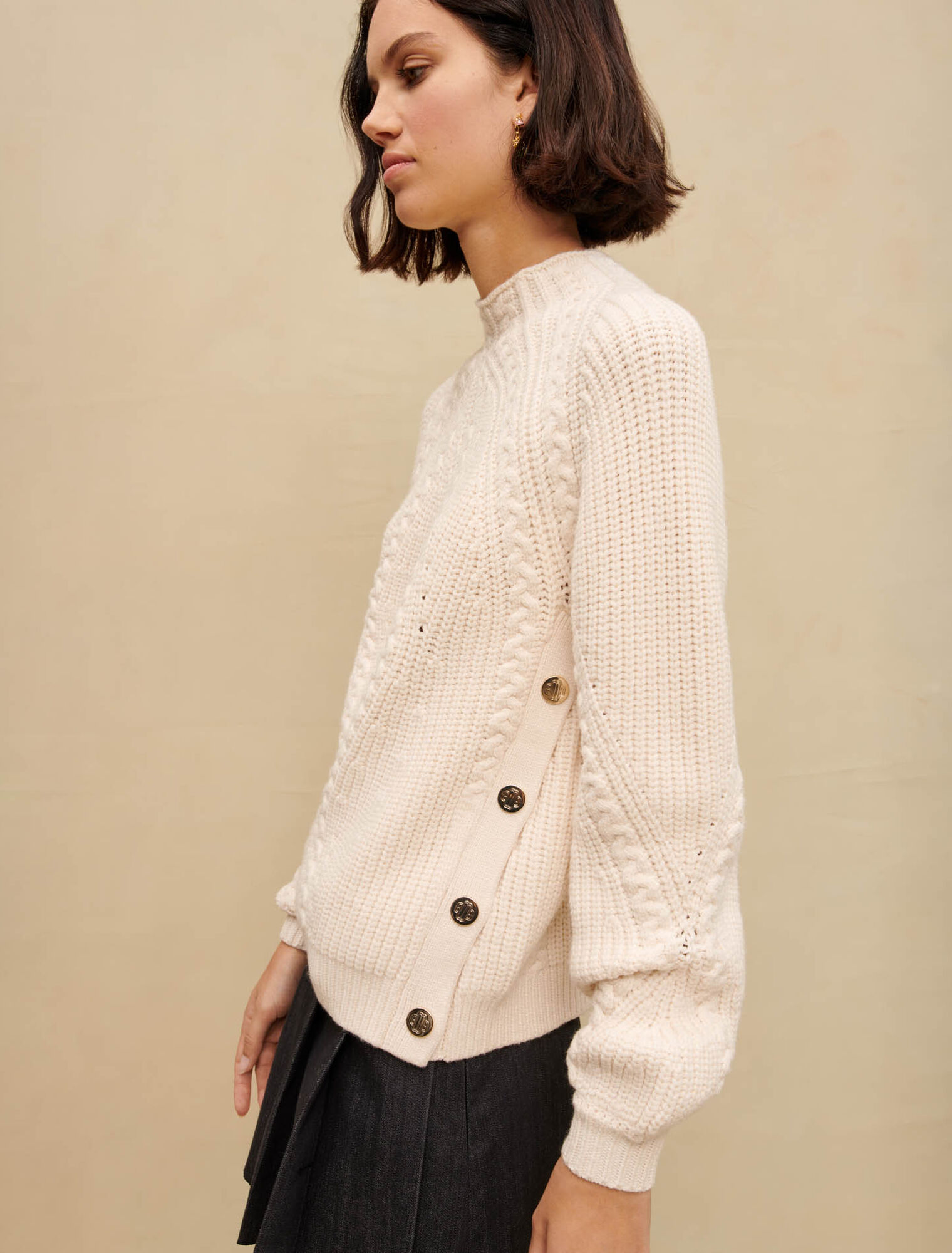 Ecru braided knit sweater