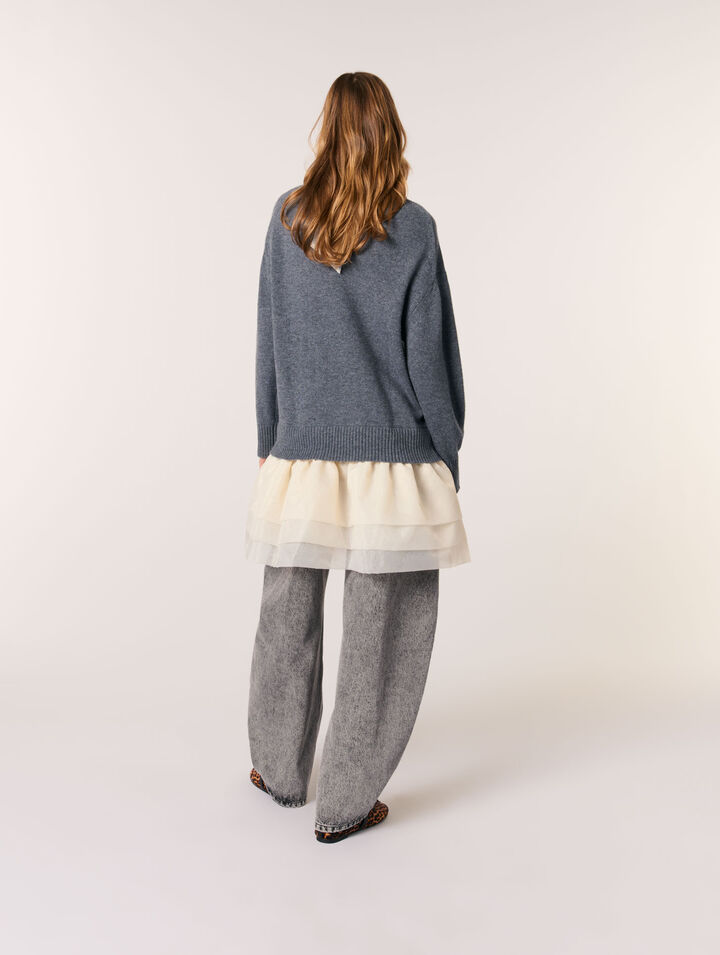 Wool and organza dual-fabric dress