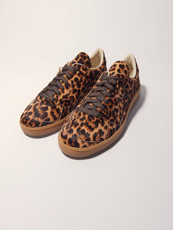 Leopard print leather trainers