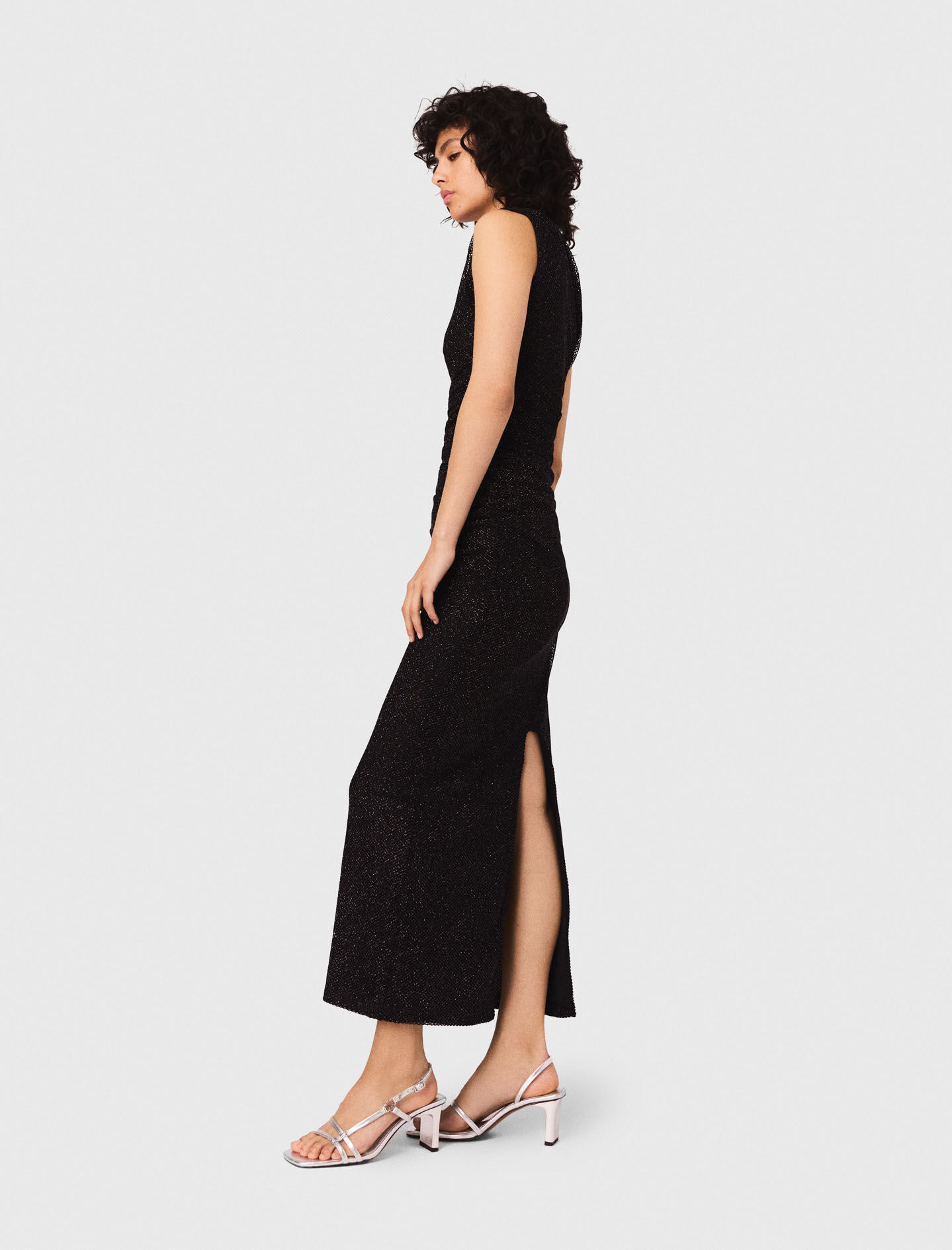 Asymmetric rhinestone knit dress Black / Gray For Women | Maje