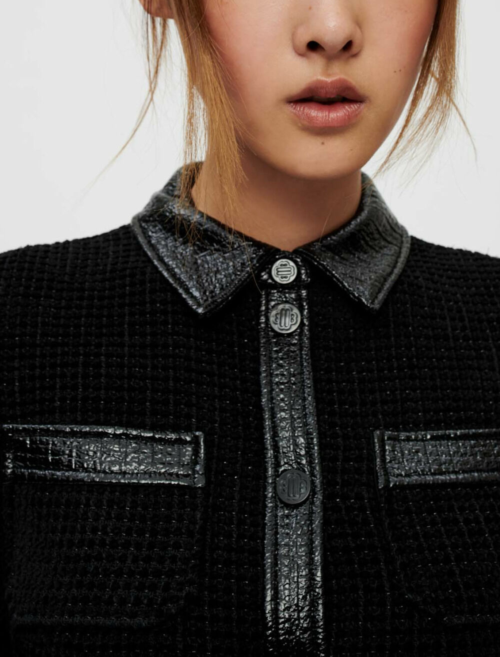 Velvet tweed and vinyl dress