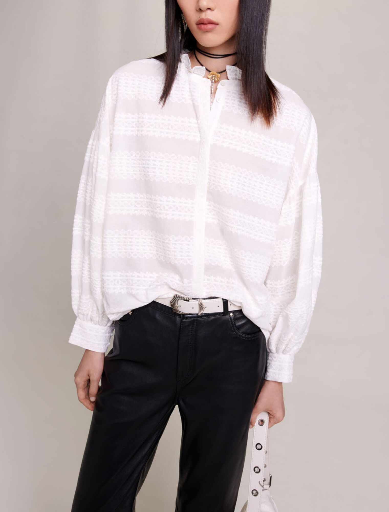 Embroidered ruffled shirt