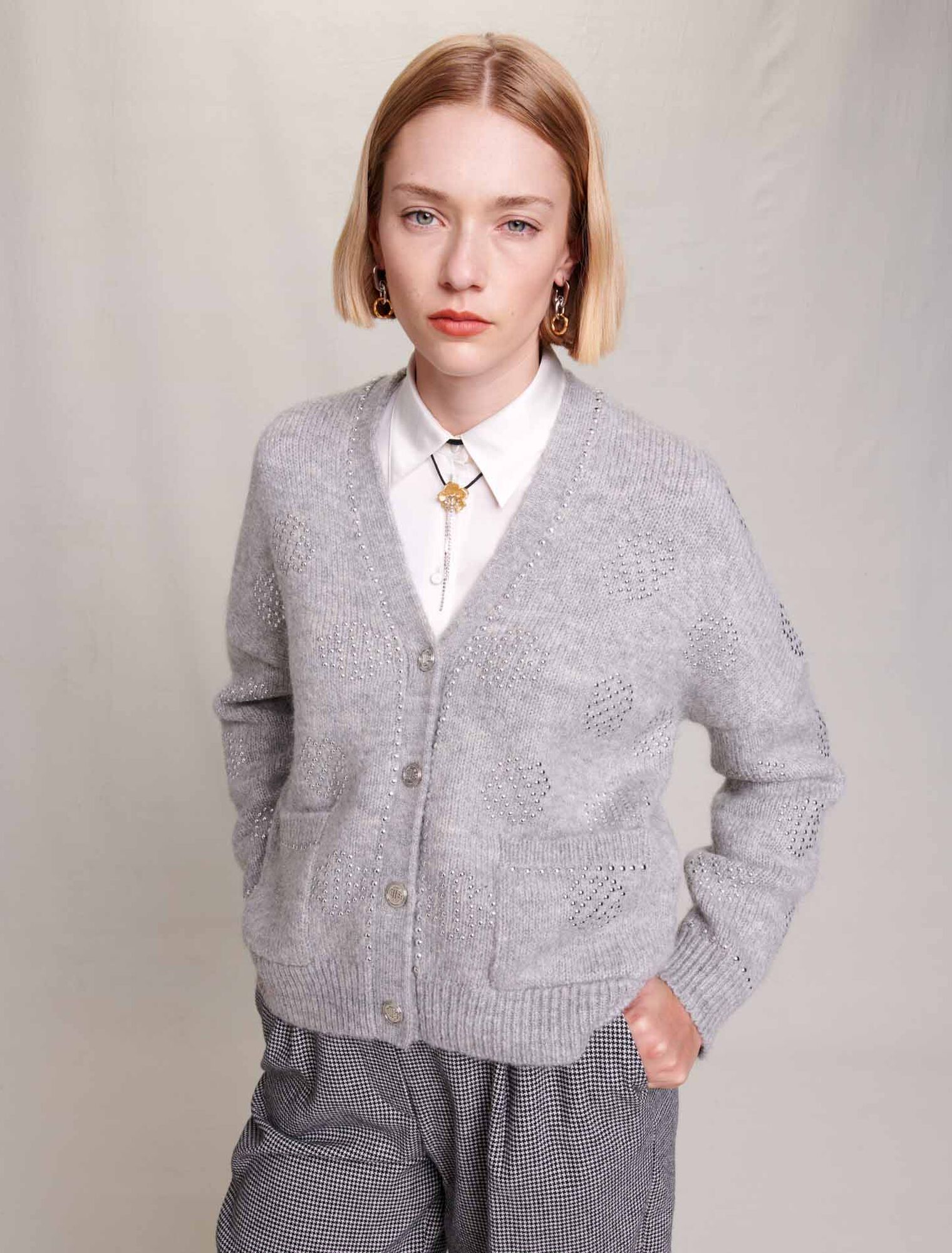 Cardigan with clover studs