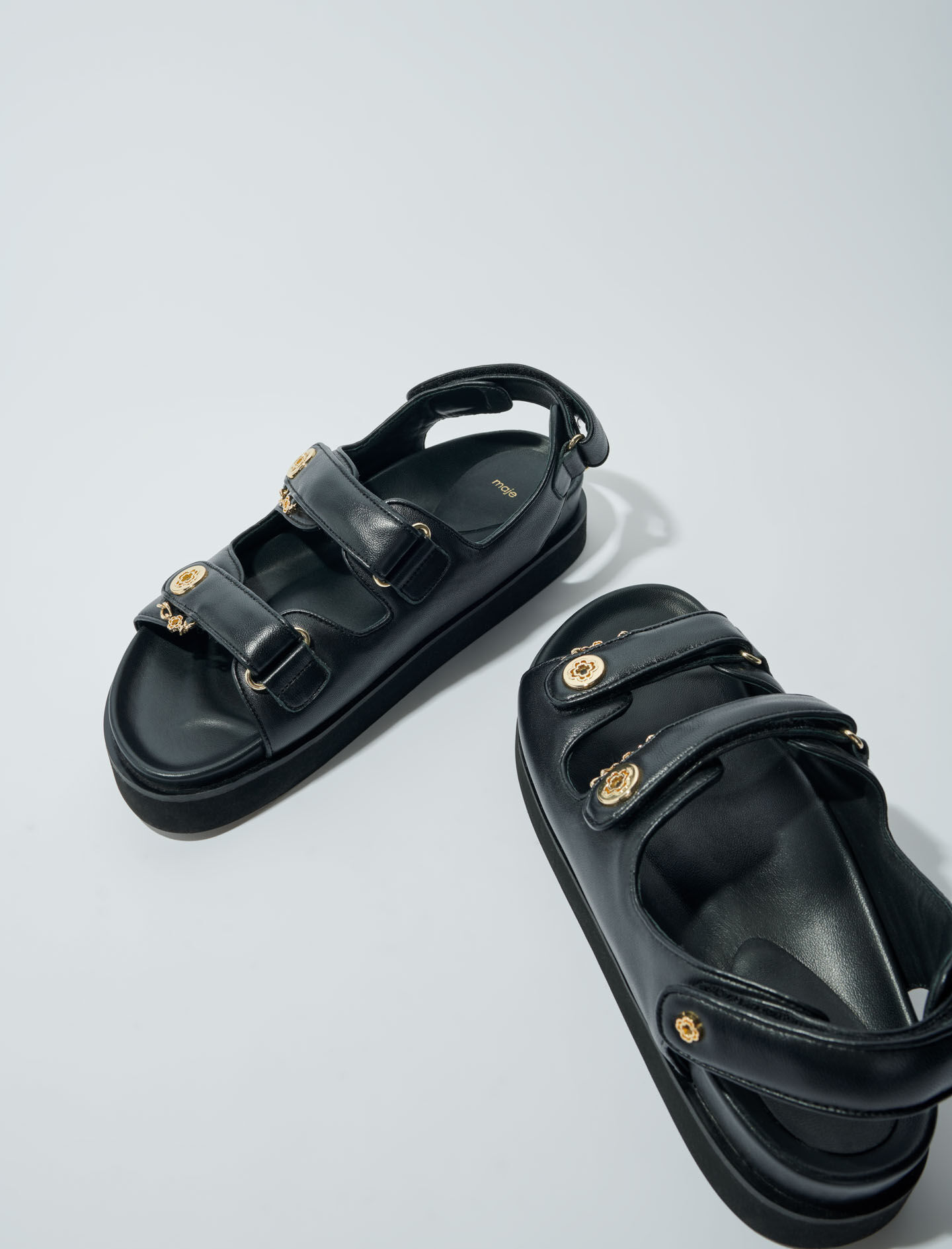 Flat leather sandals Black / Gray For Women | Maje Flat leather sandals Black / Gray For Women | Maje