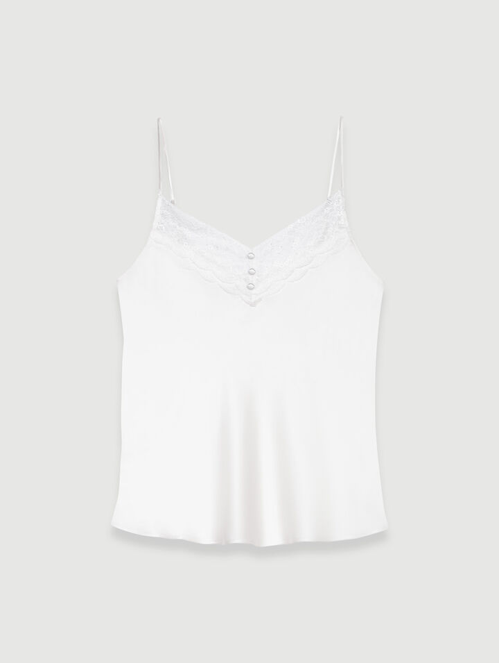 Silk satin and lace slip top 