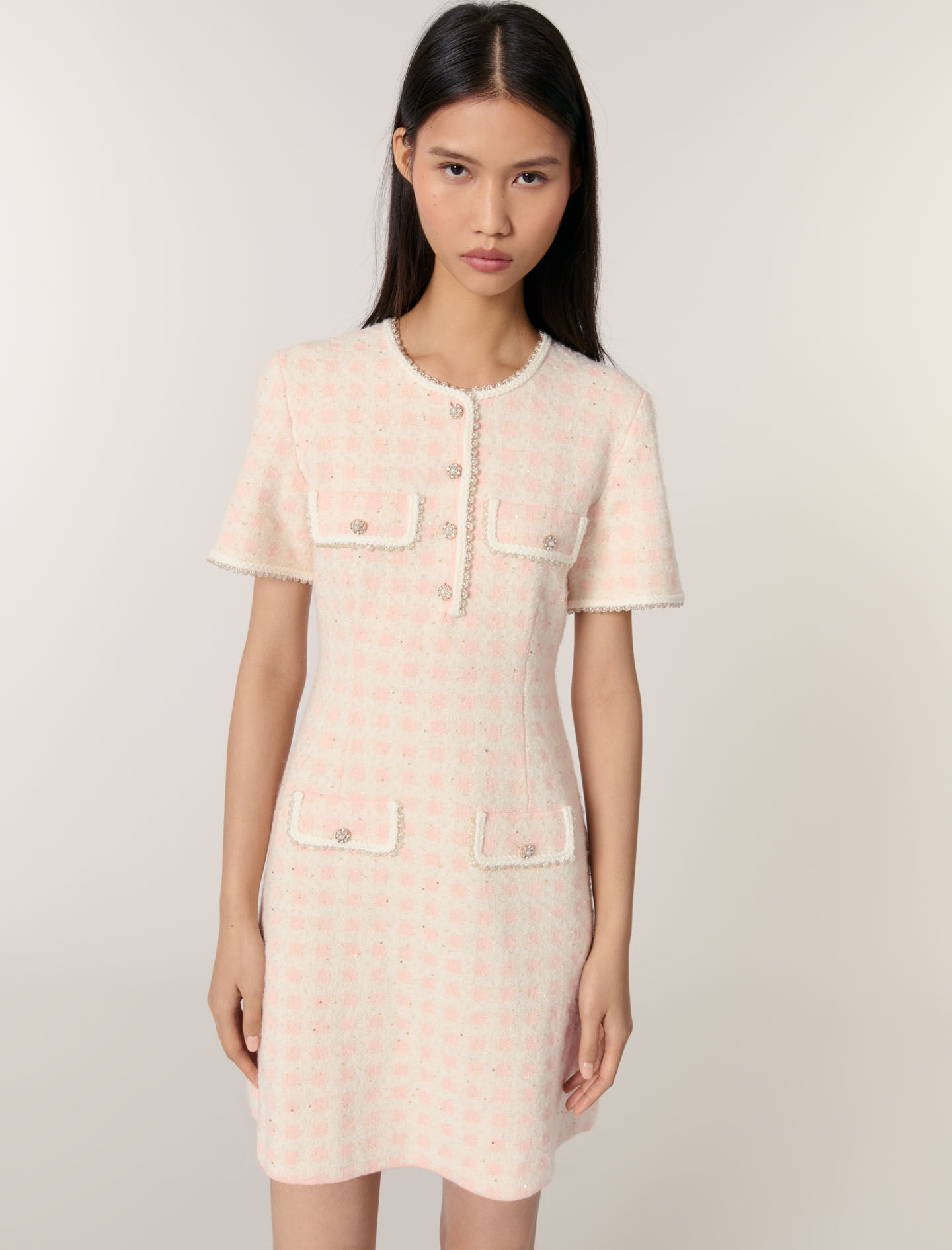 今話題のアイテムを mini knit Tweed-effect dress Maje | Women For Pink ワンピース