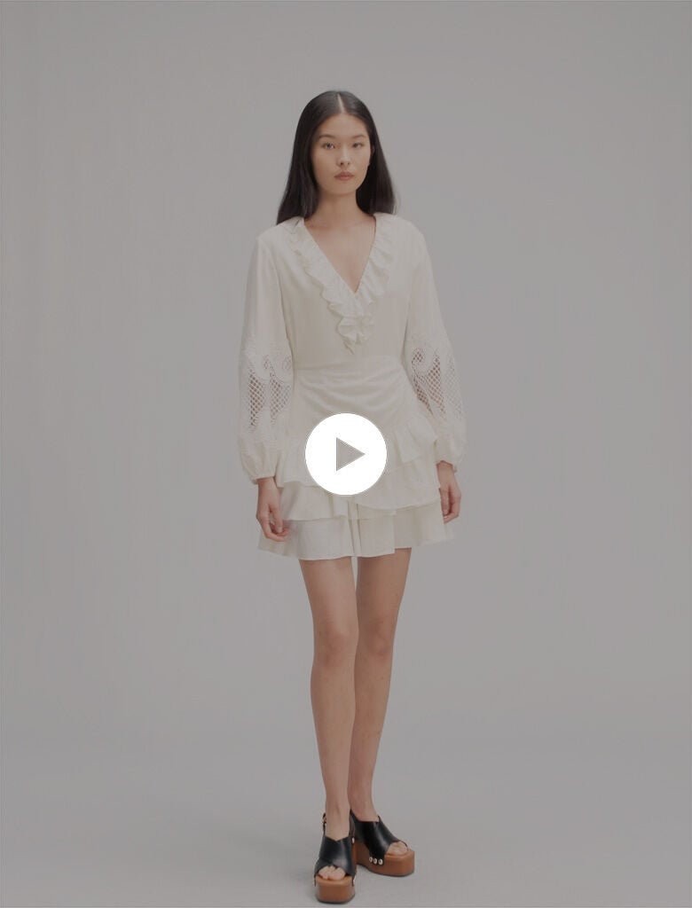 Ruffled embroidered sleeve dress White For Women | Maje