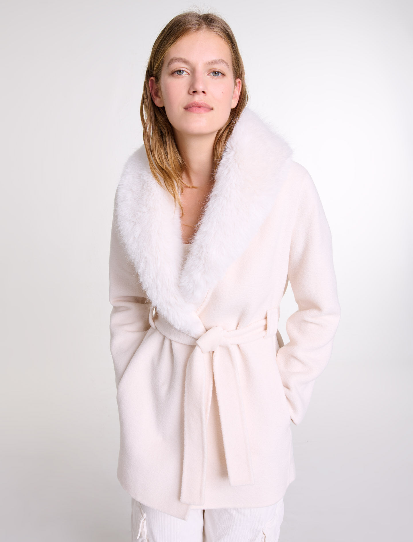 Belted short coat White For Women | Maje
