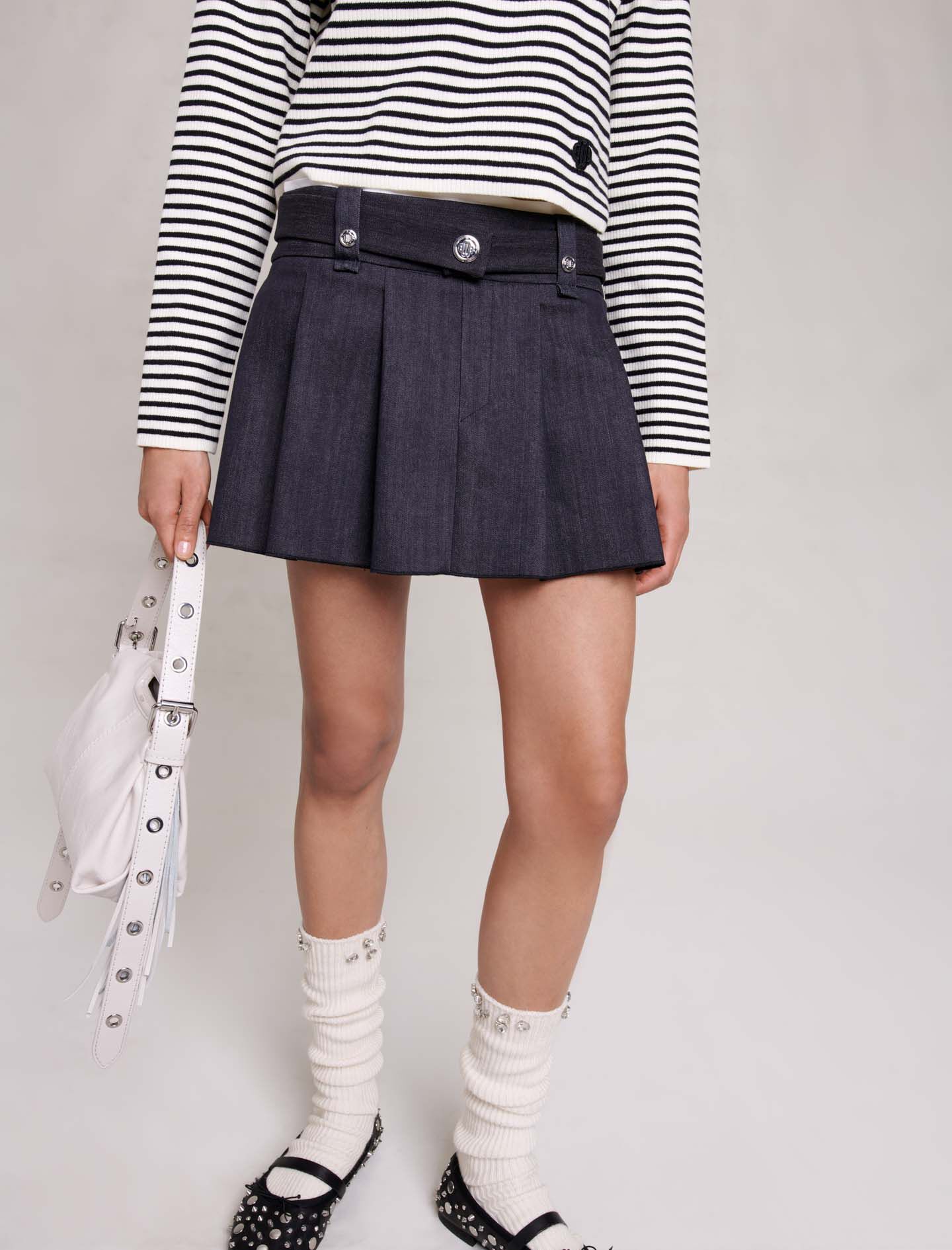 Black denim-effect mini skirt Black / Gray For Women | Maje