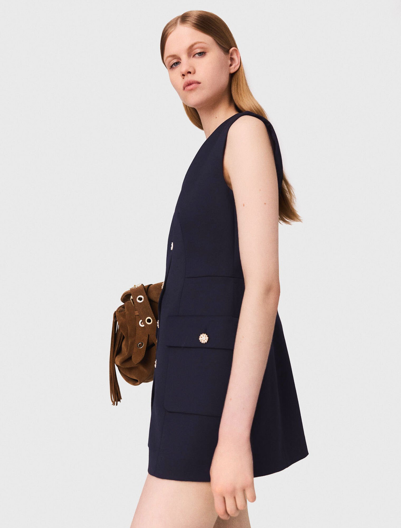 Layered-effect wool-blend jumpsuit