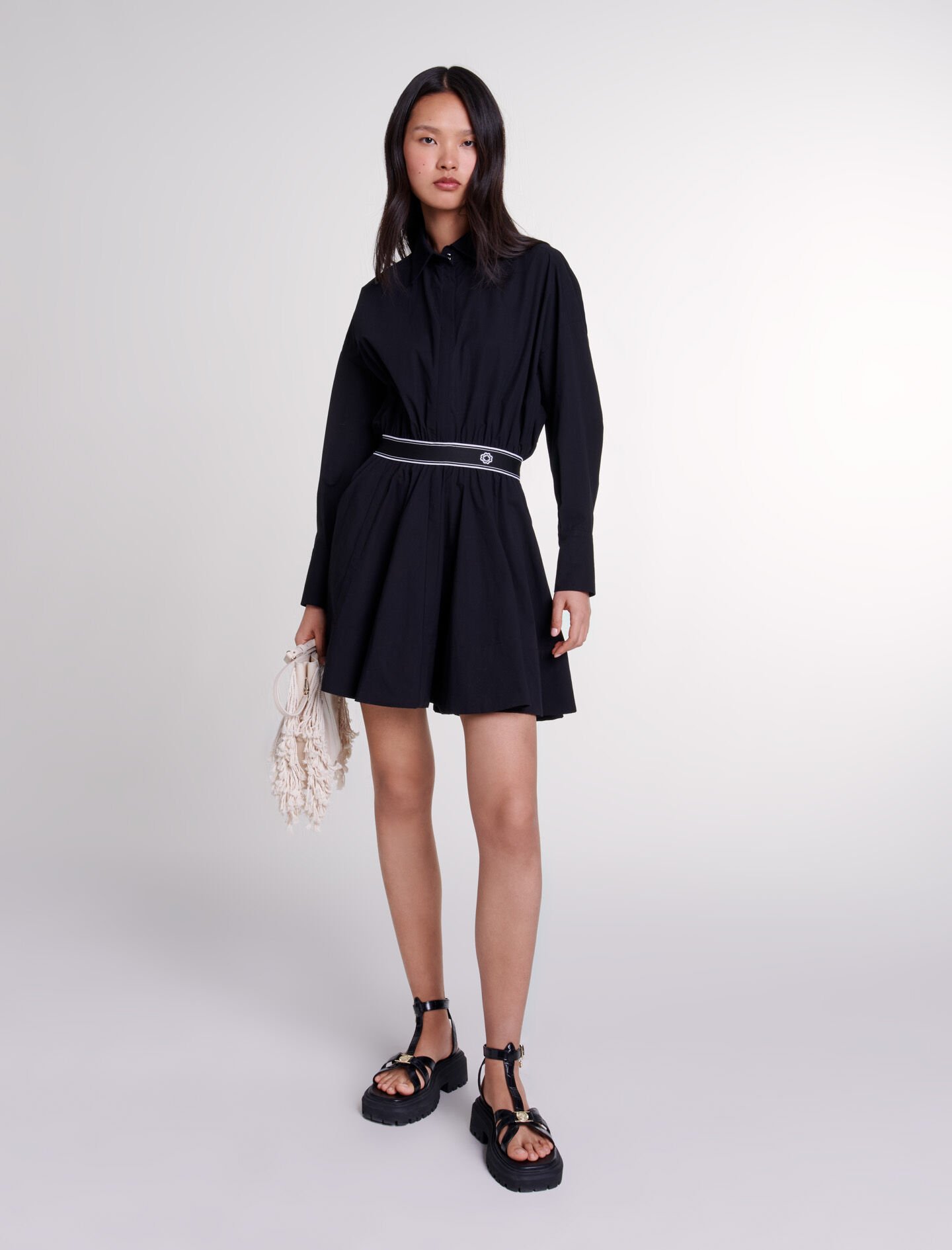 Short elasticated shirt dress Black Gray For Women Maje