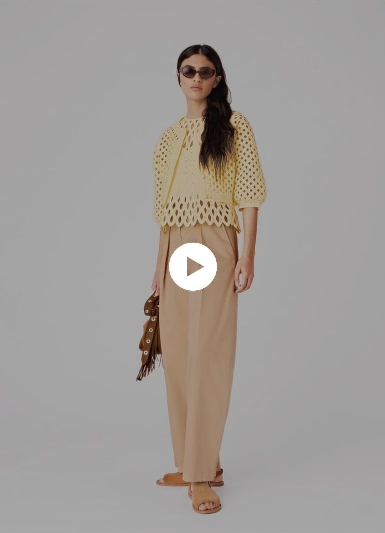 Crochet Rhinestone Cardigan Yellow / Orange For Women | Maje