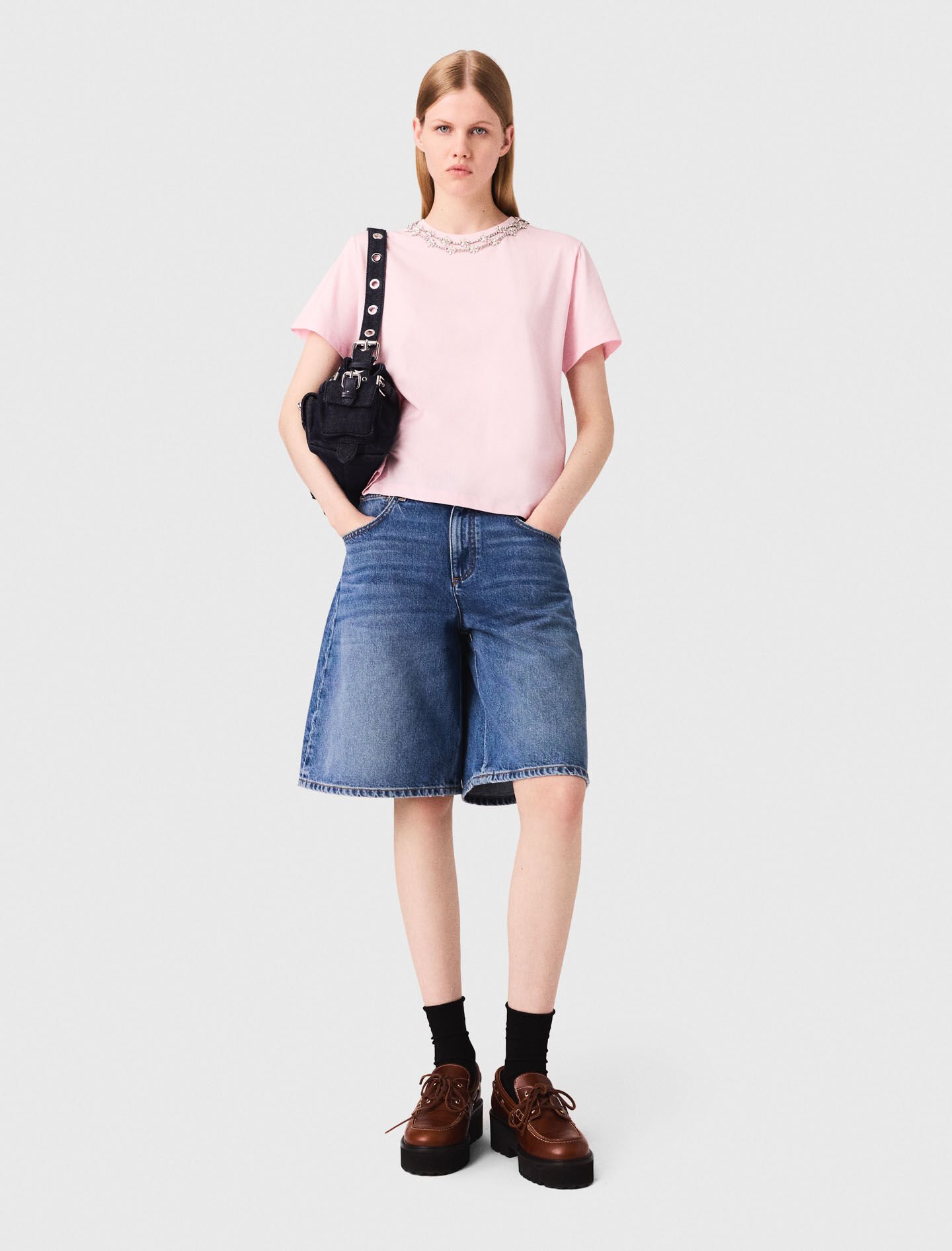 Short-sleeve jewel neck T-shirt Pink For Women | Maje