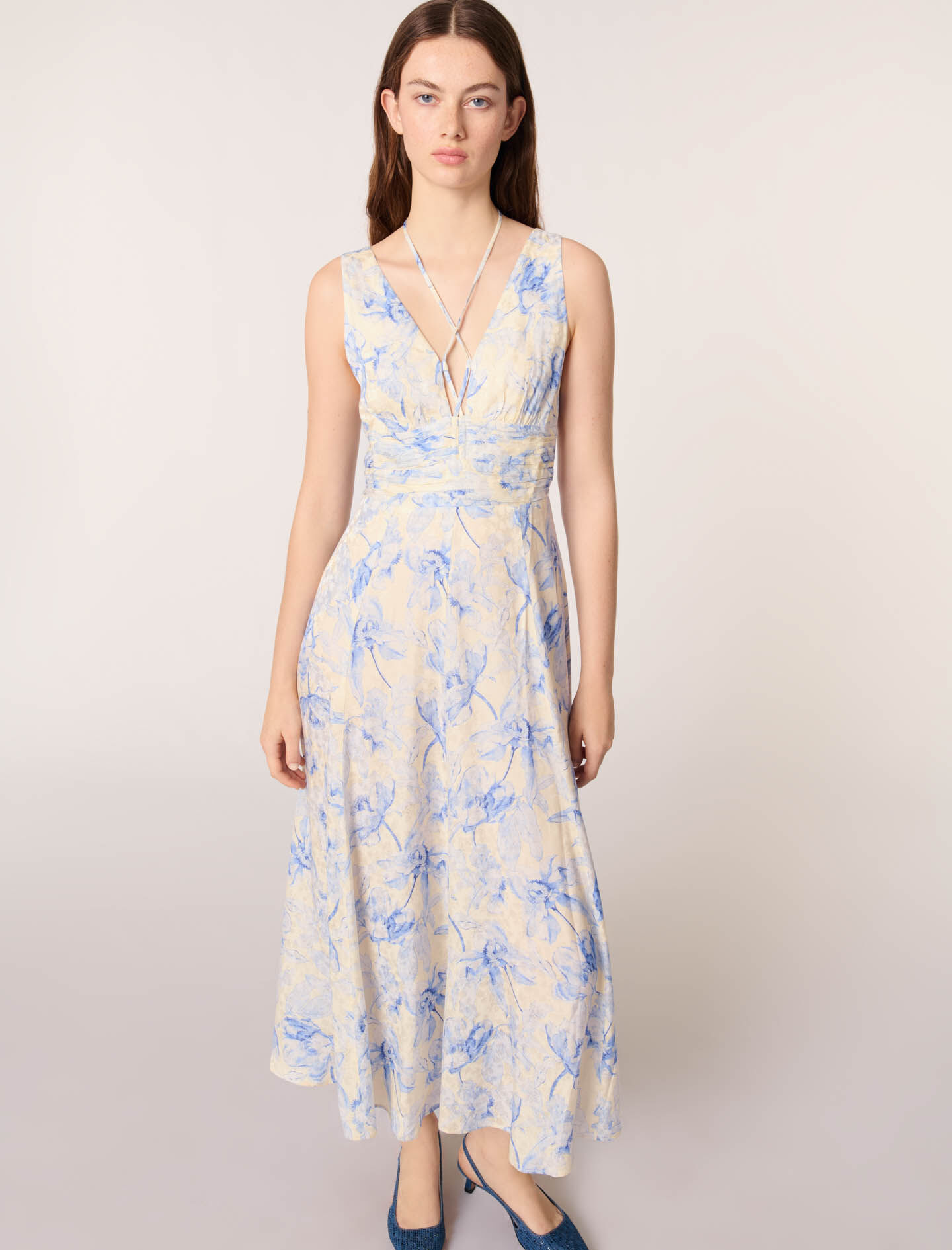 maje paris ロングスカート Patterned maxi dress with lacing Blue For Women | Maje