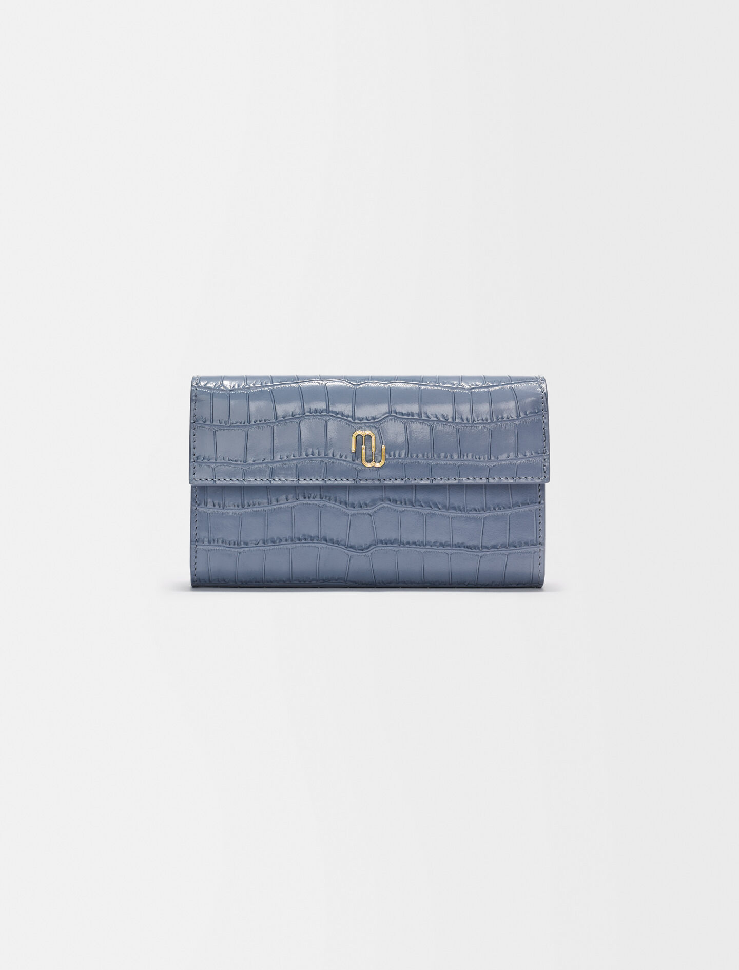 【MAJE】クロコ型押し・チェーンウォレット：ライトグレー Croco wallet with chain