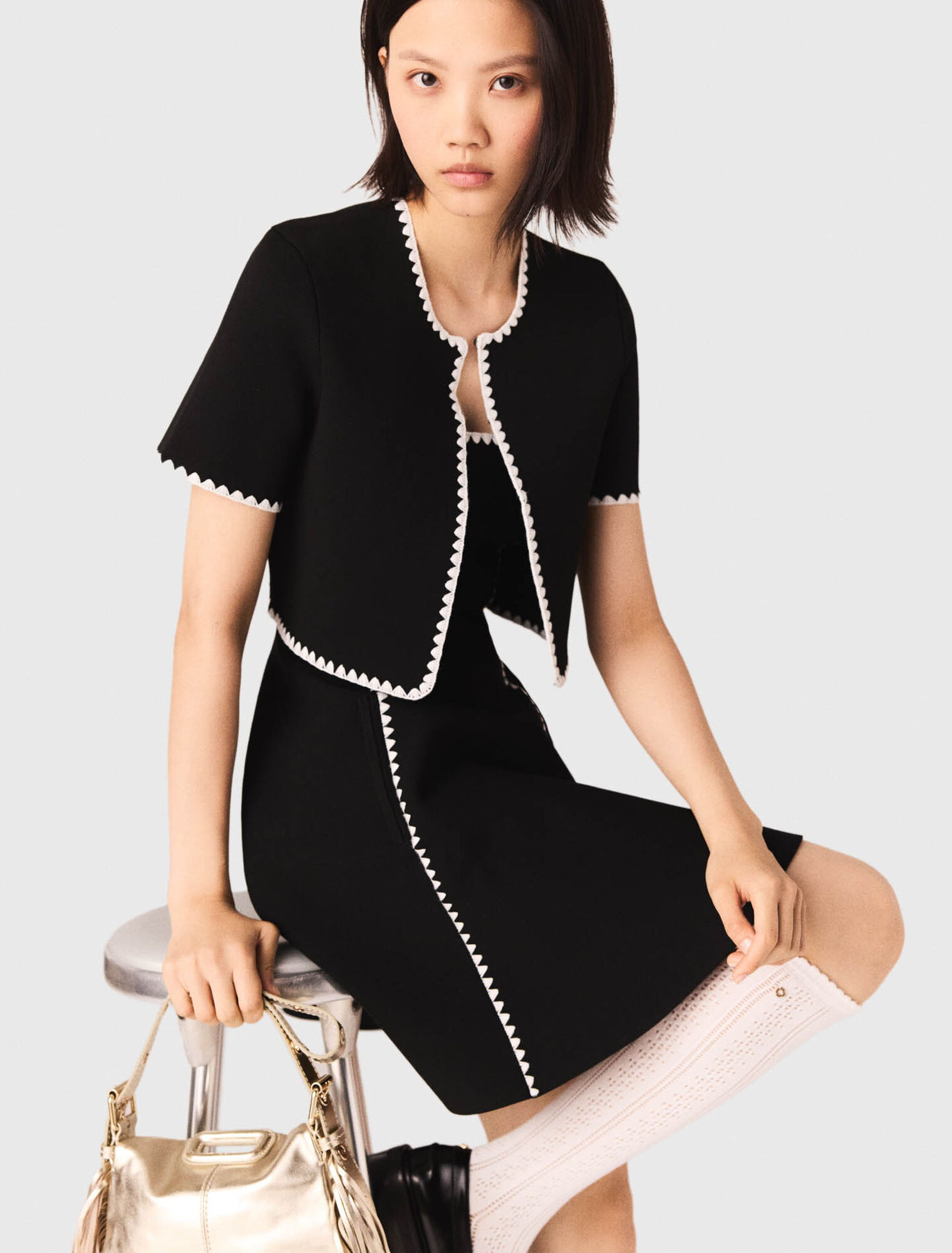 Topstitched cropped cardigan