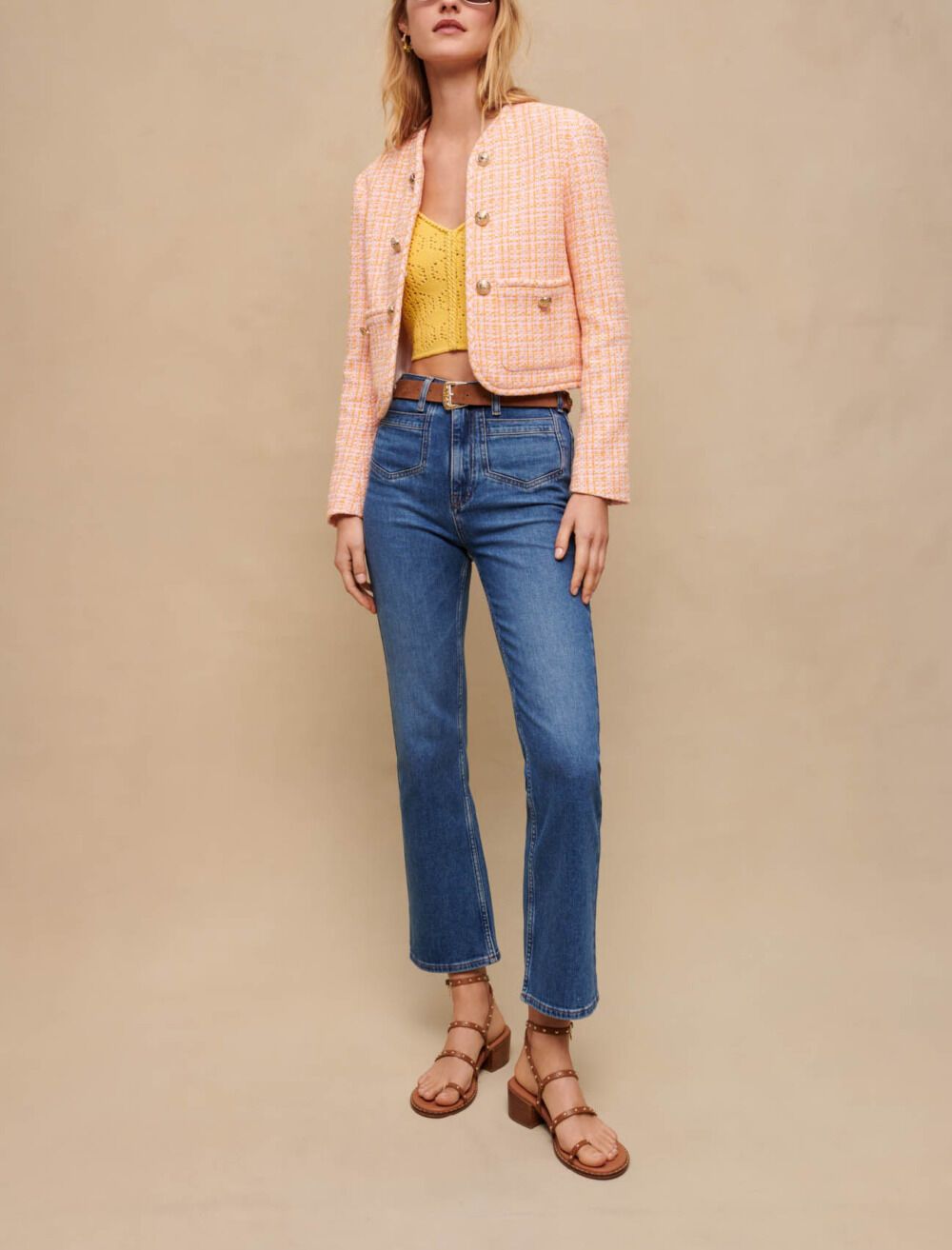 Orange tweed jacket top