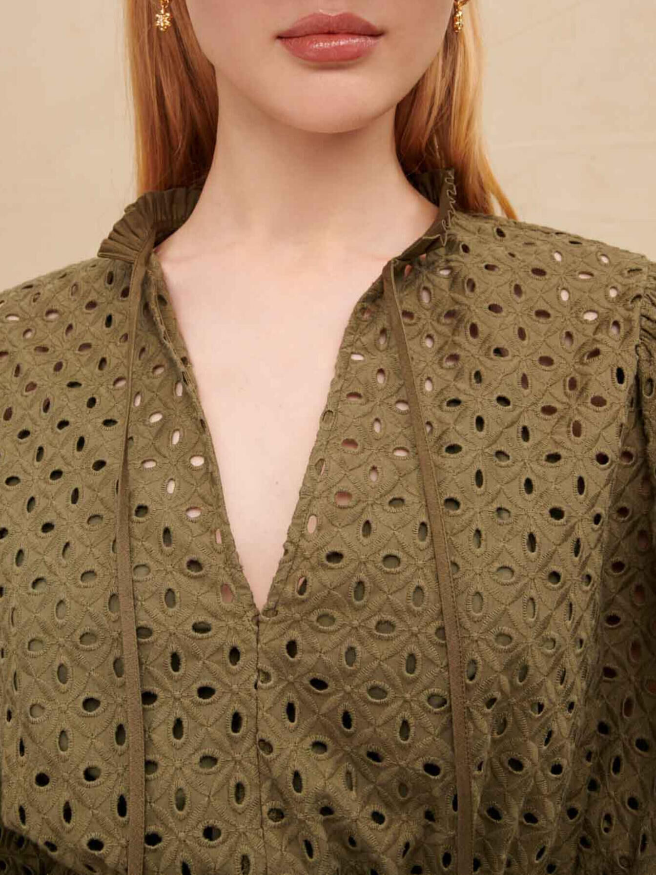 Broderie anglaise mini dress Brown For Women | Maje