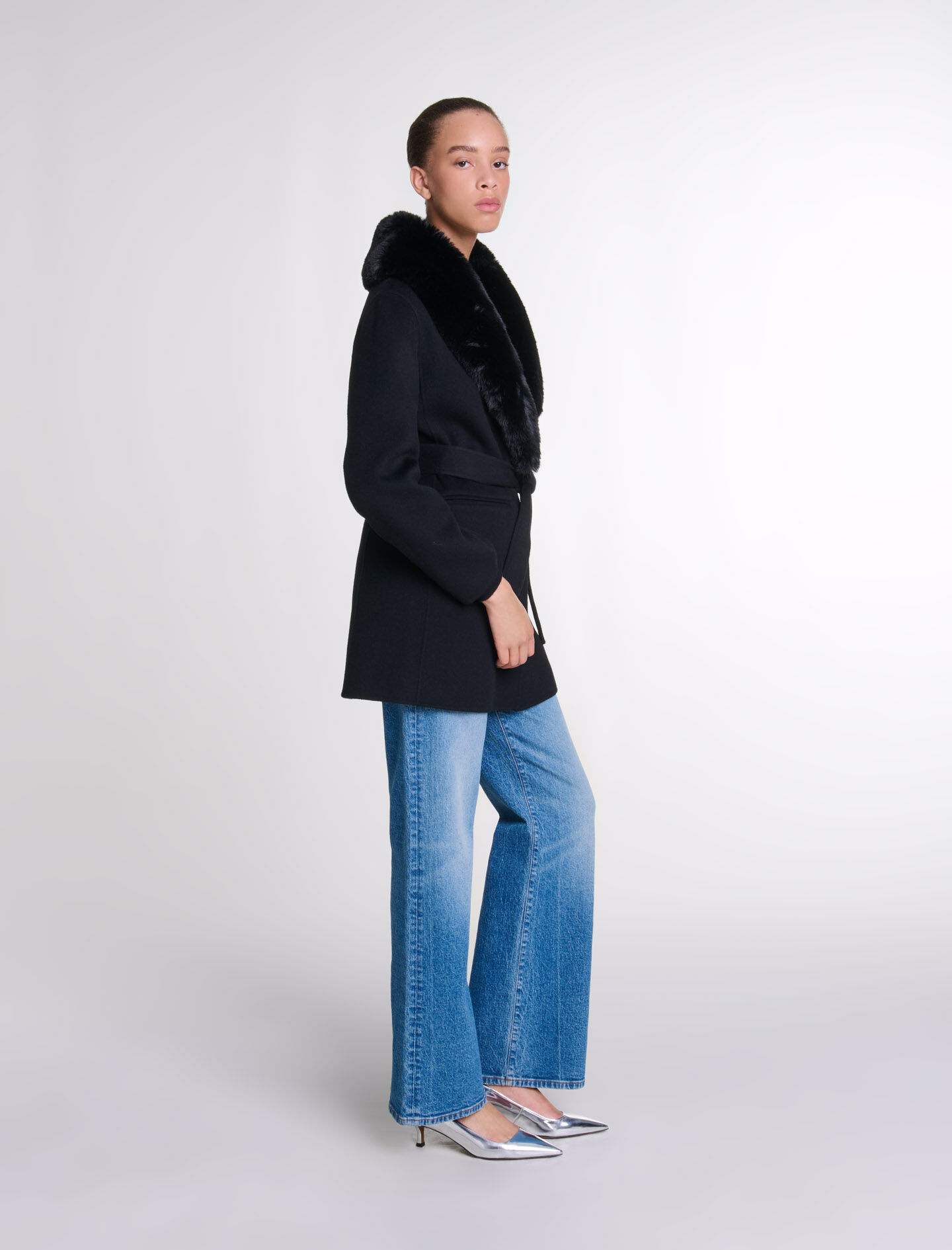 Double-faced mid-length coat Black / Gray For Women | Maje Double-faced mid-length coat Black / Gray For Women | Maje