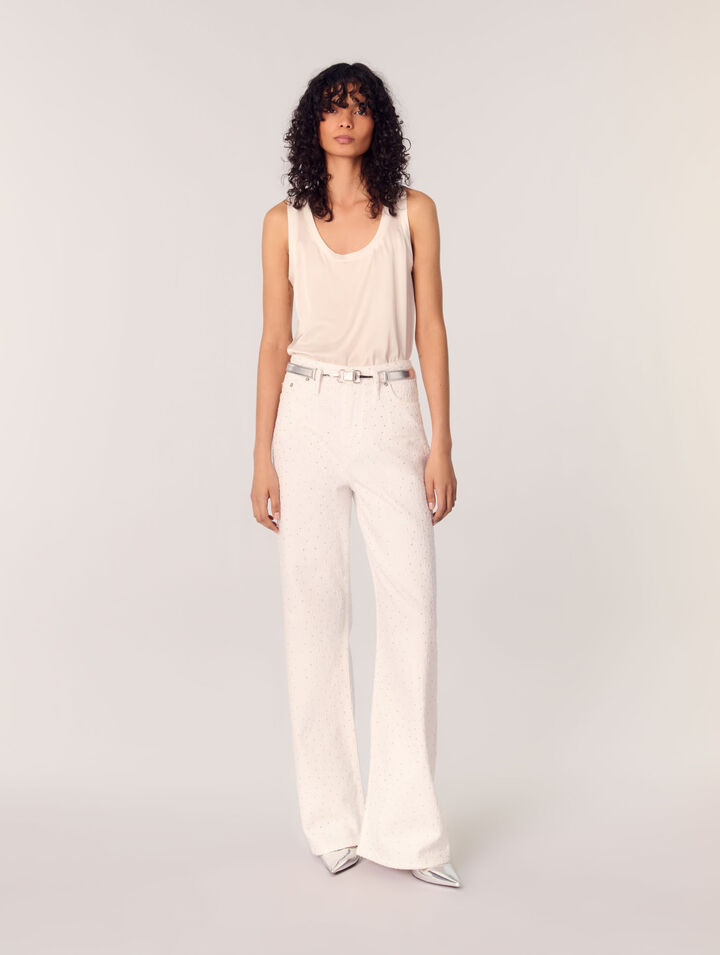 Wide-leg rhinestone jeans
