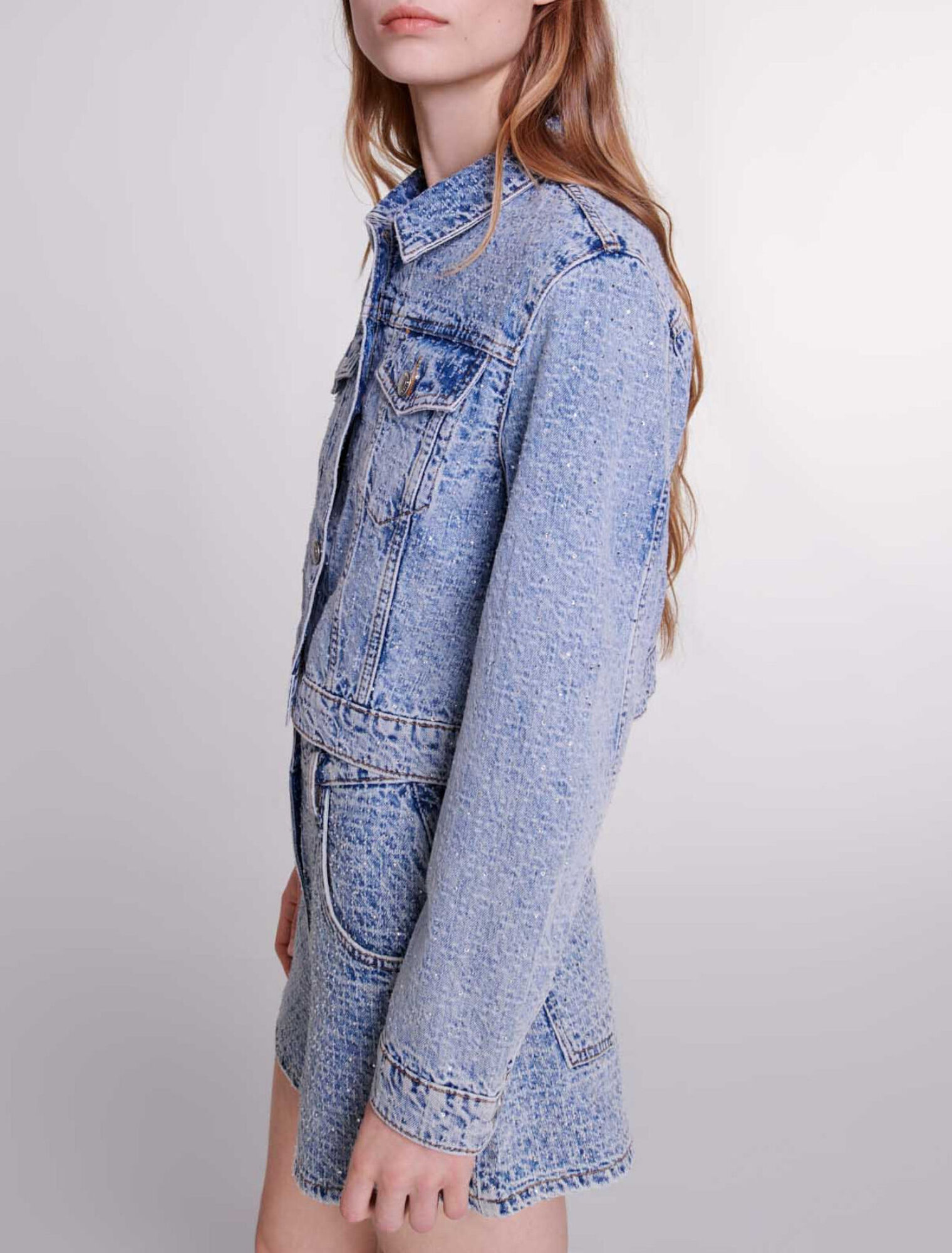 Diamanté and jacquard denim shorts