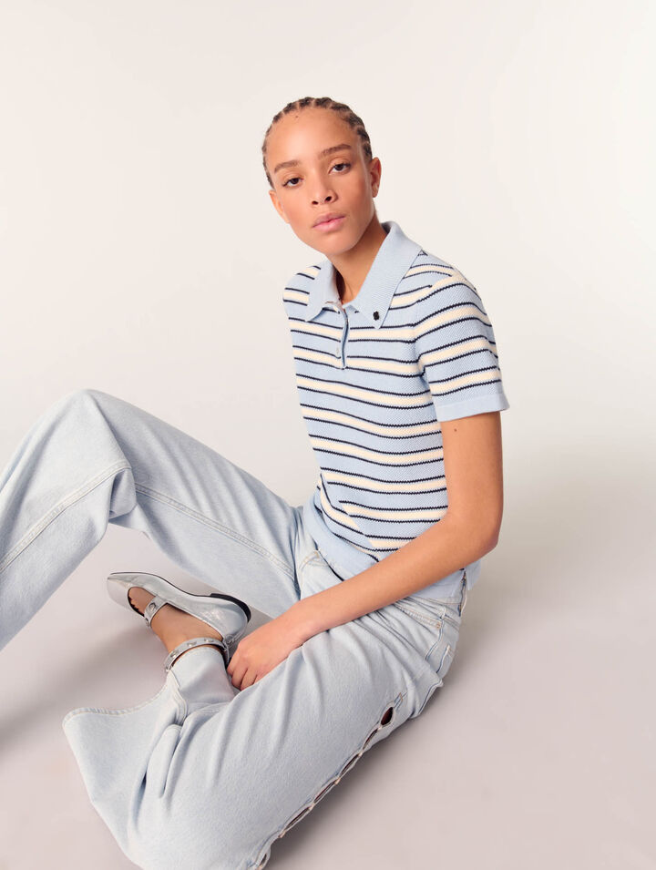 Striped knit polo short sleeve shirt