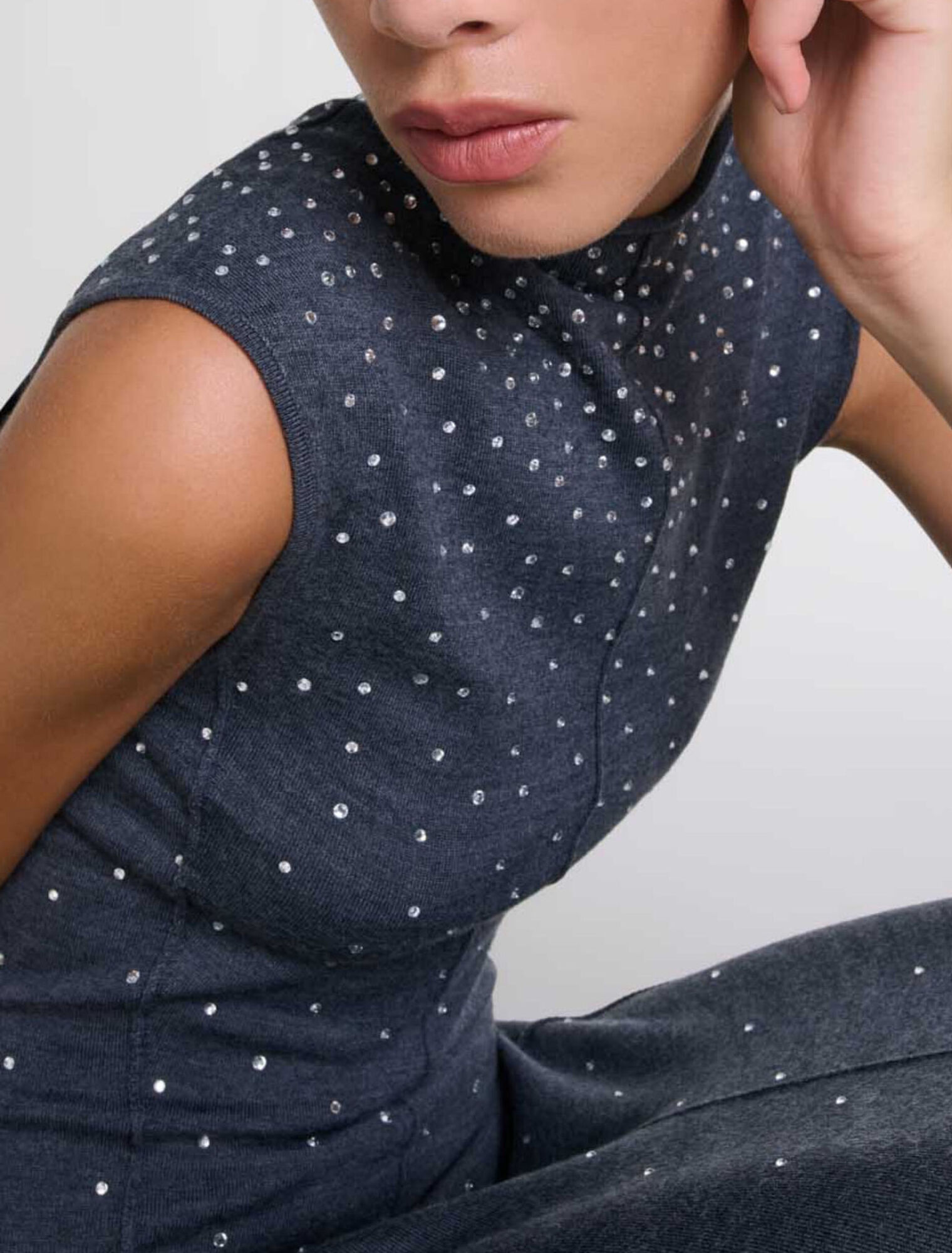 Knit maxi dress with rhinestones