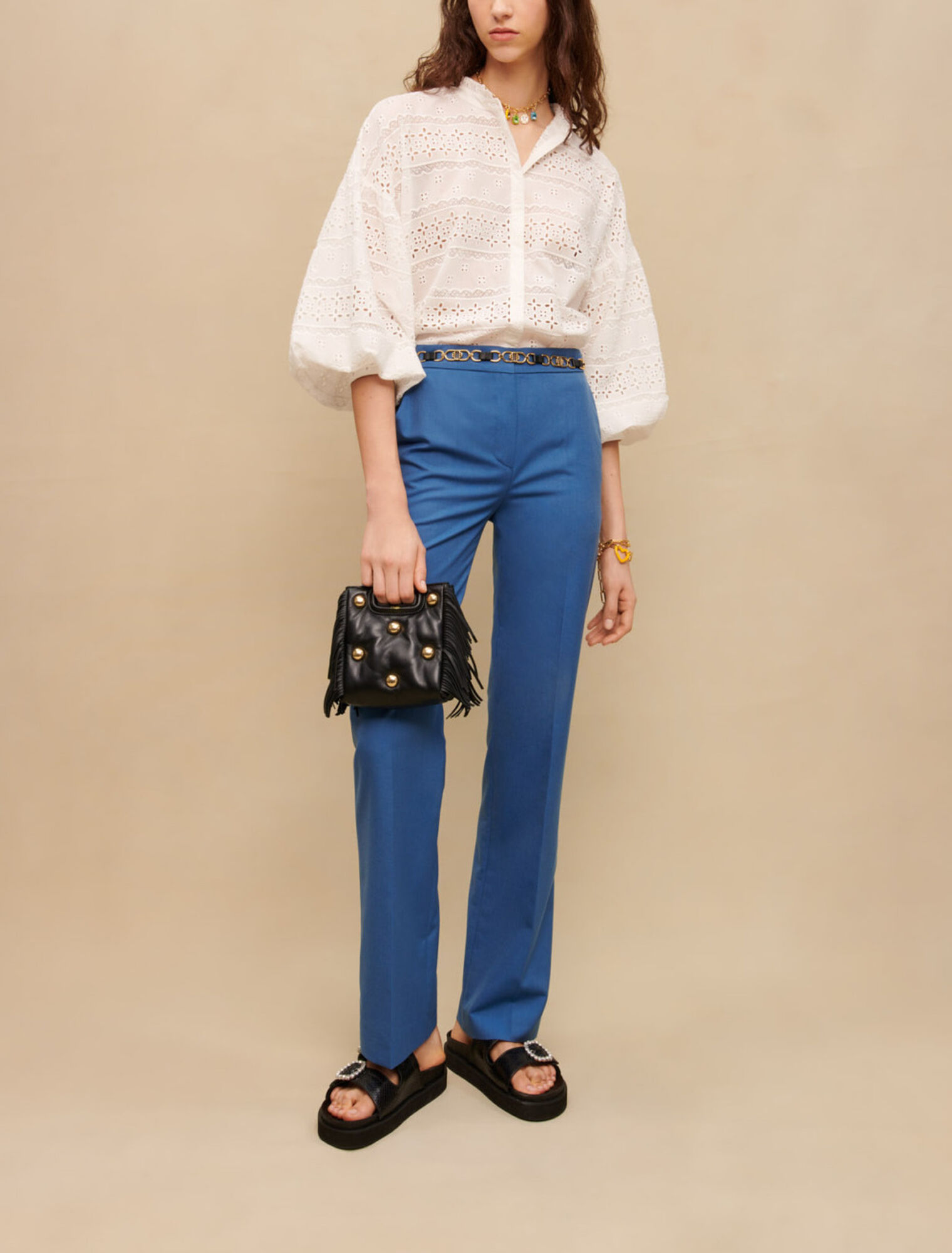 Blue straight-cut tailored trousers