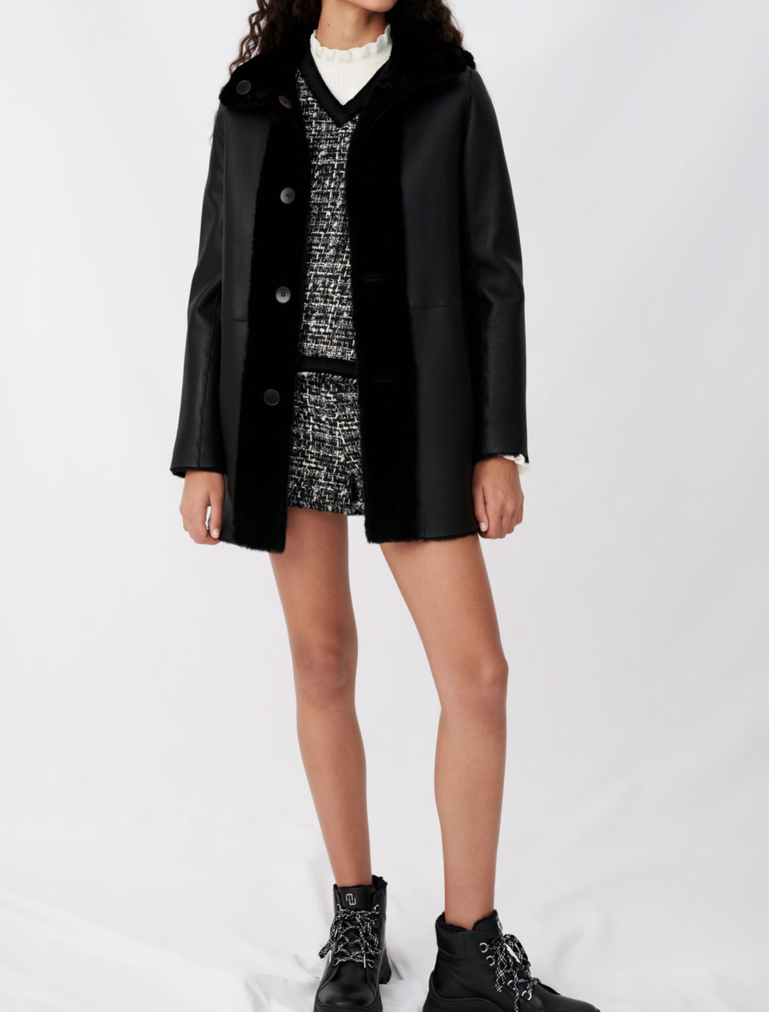 Reversible shearling coat 