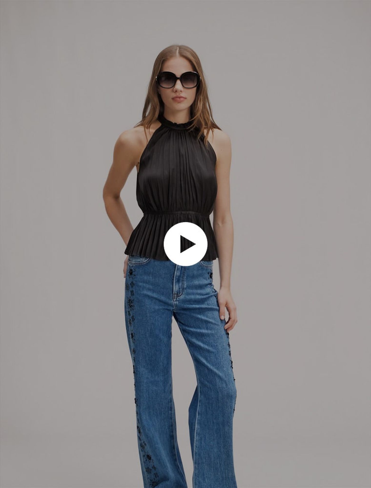 Pleated satin halter top