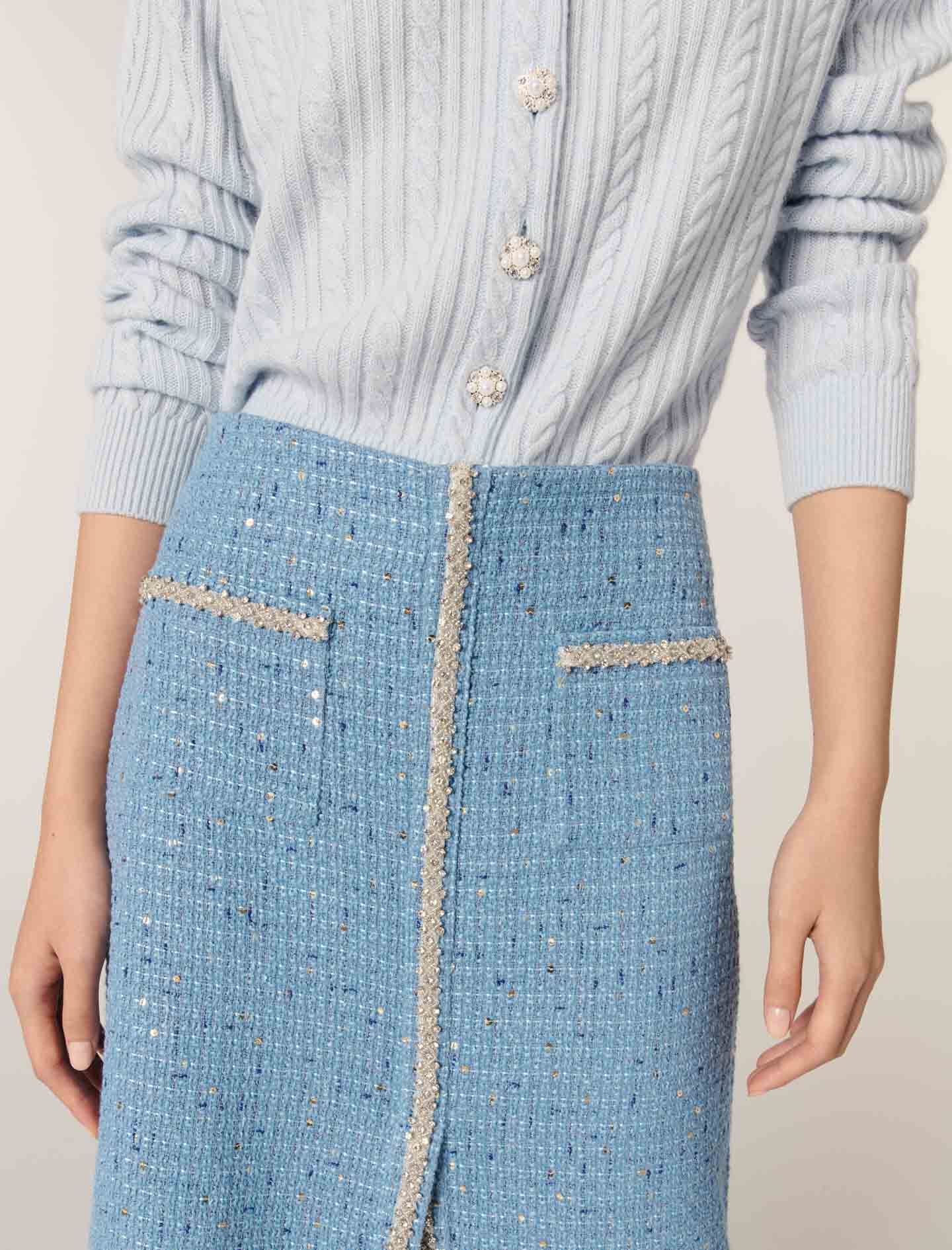Sequin tweed midi skirt Blue For Women | Maje