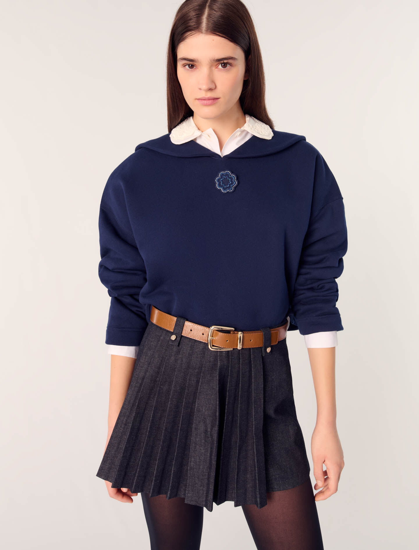 Short sweater with embroidery Blue For Women | Maje