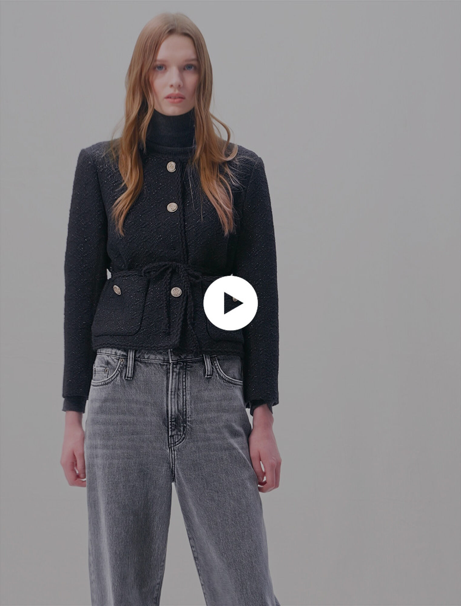 Belted shiny  tweed jacket