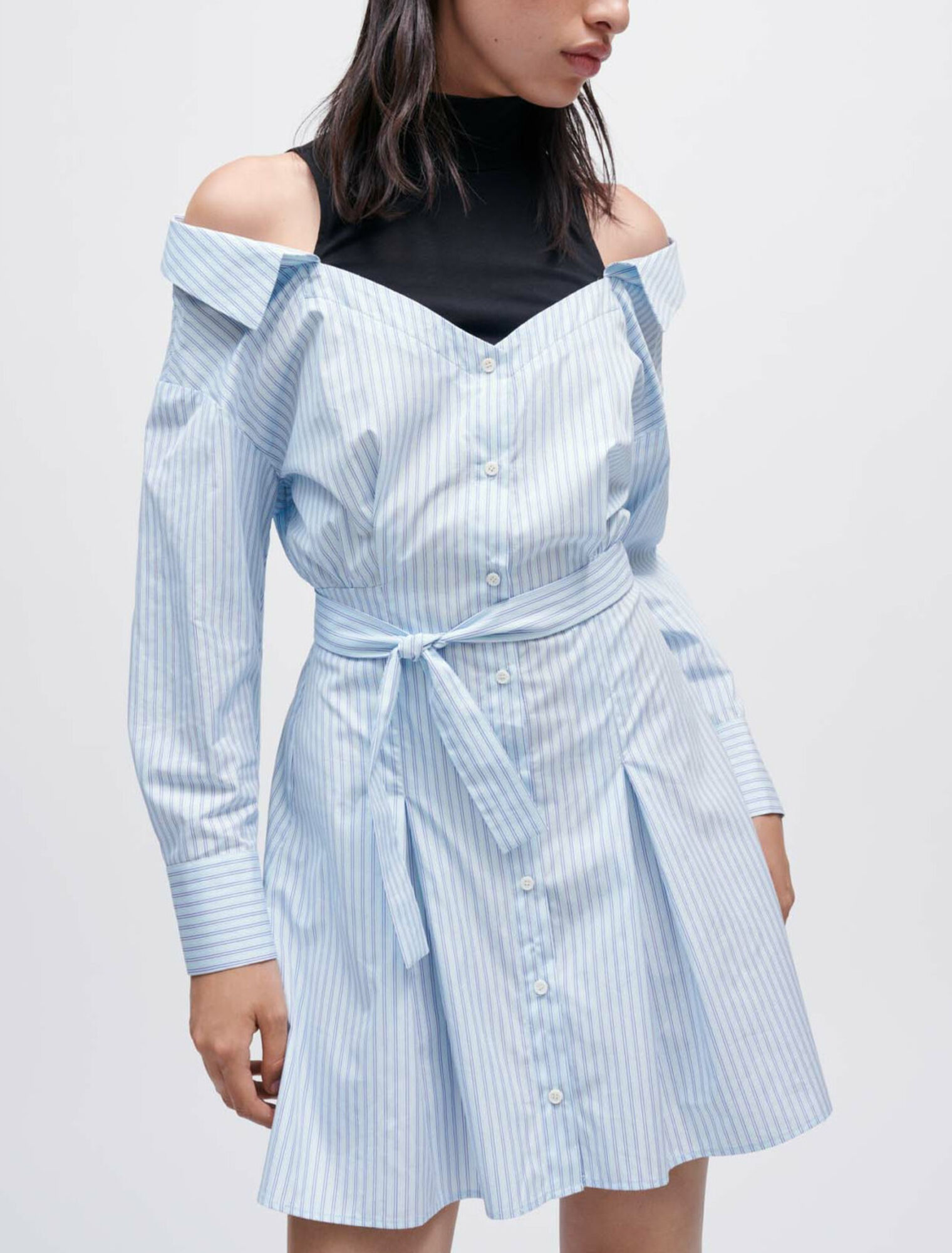 Striped trompe l'oeil shirt dress