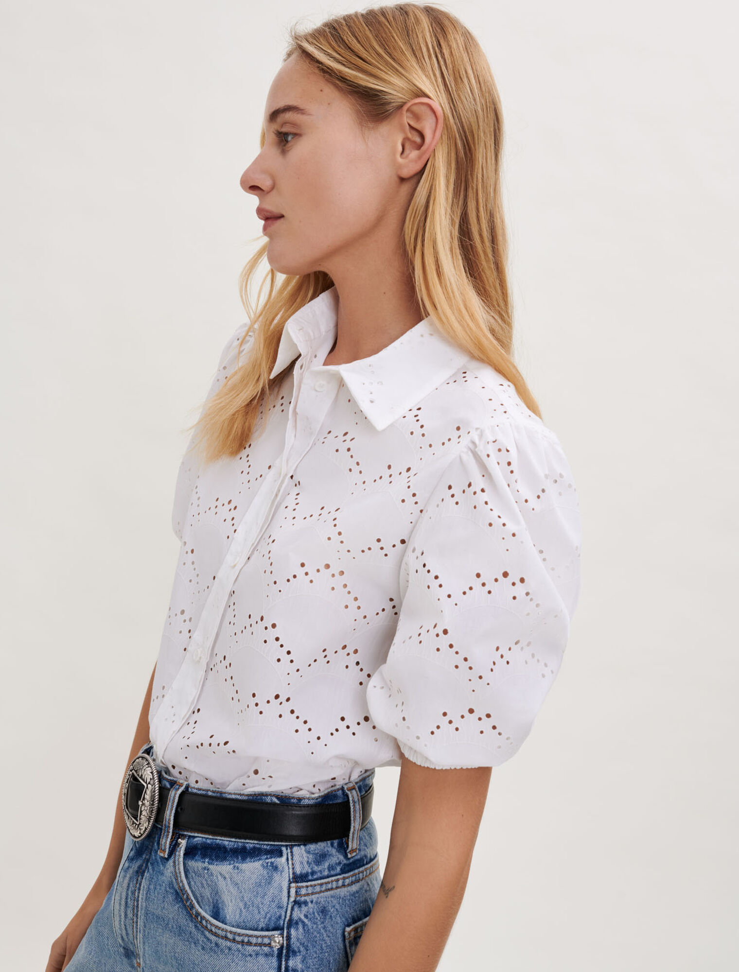 Poplin openwork shirt