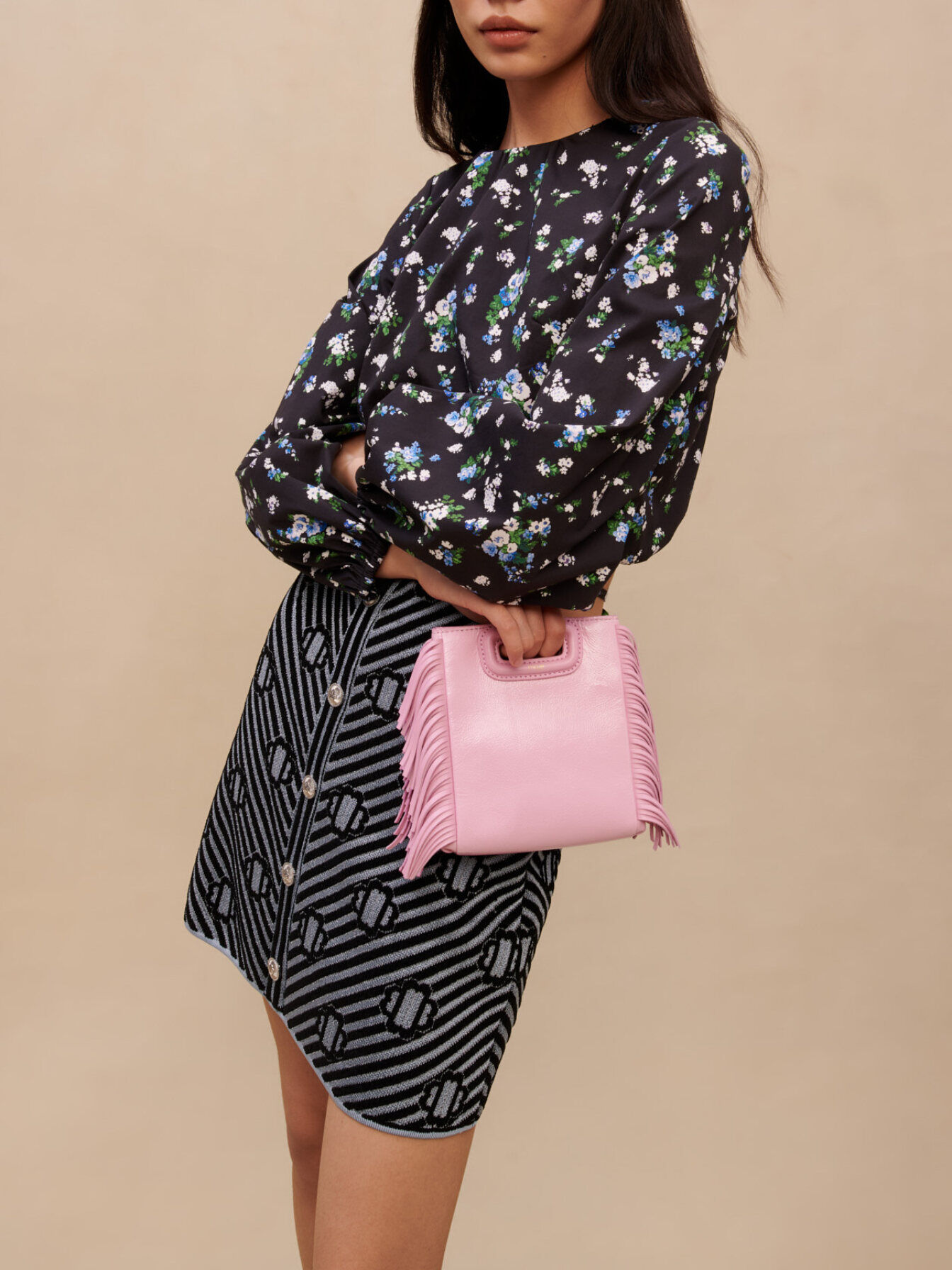 男性に人気！ / Black skirt jacquard Printed Gray Maje | Women For アート・デザイン・音楽