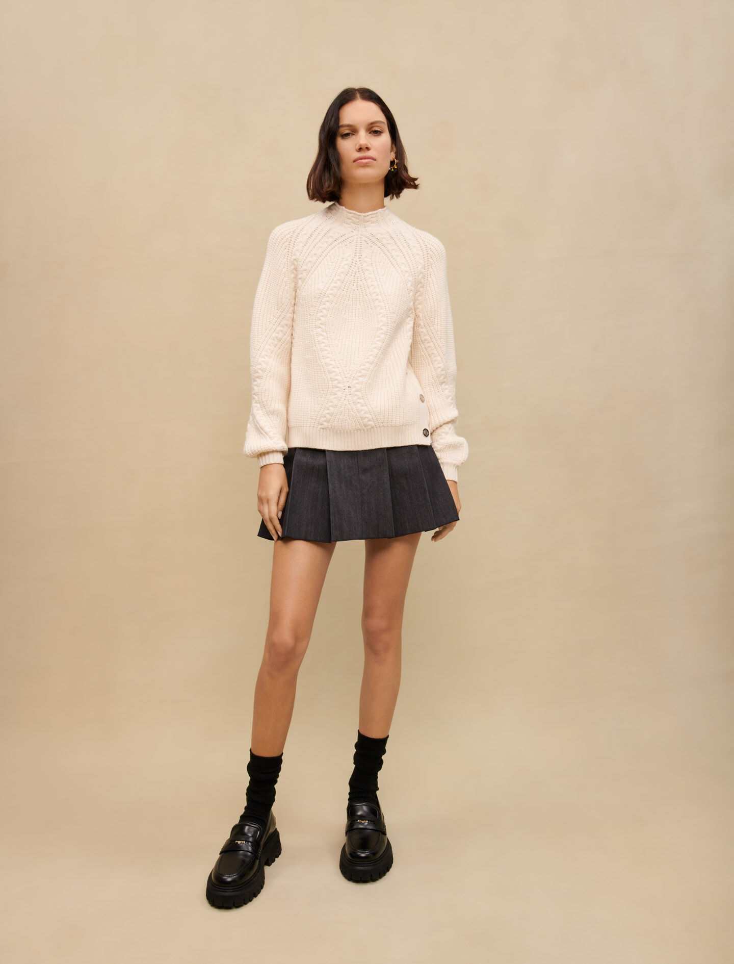 Ecru braided knit sweater