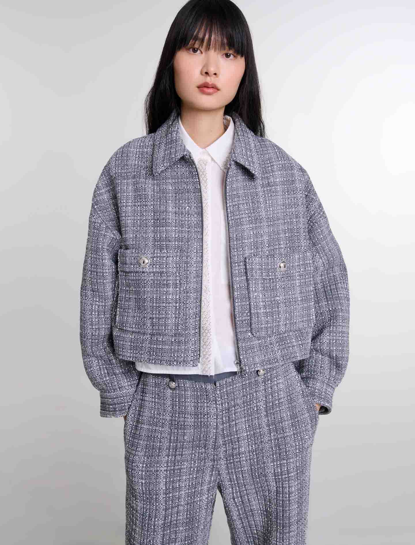 Grace Women Double-breasted Tweed Jacket With Short Skirt