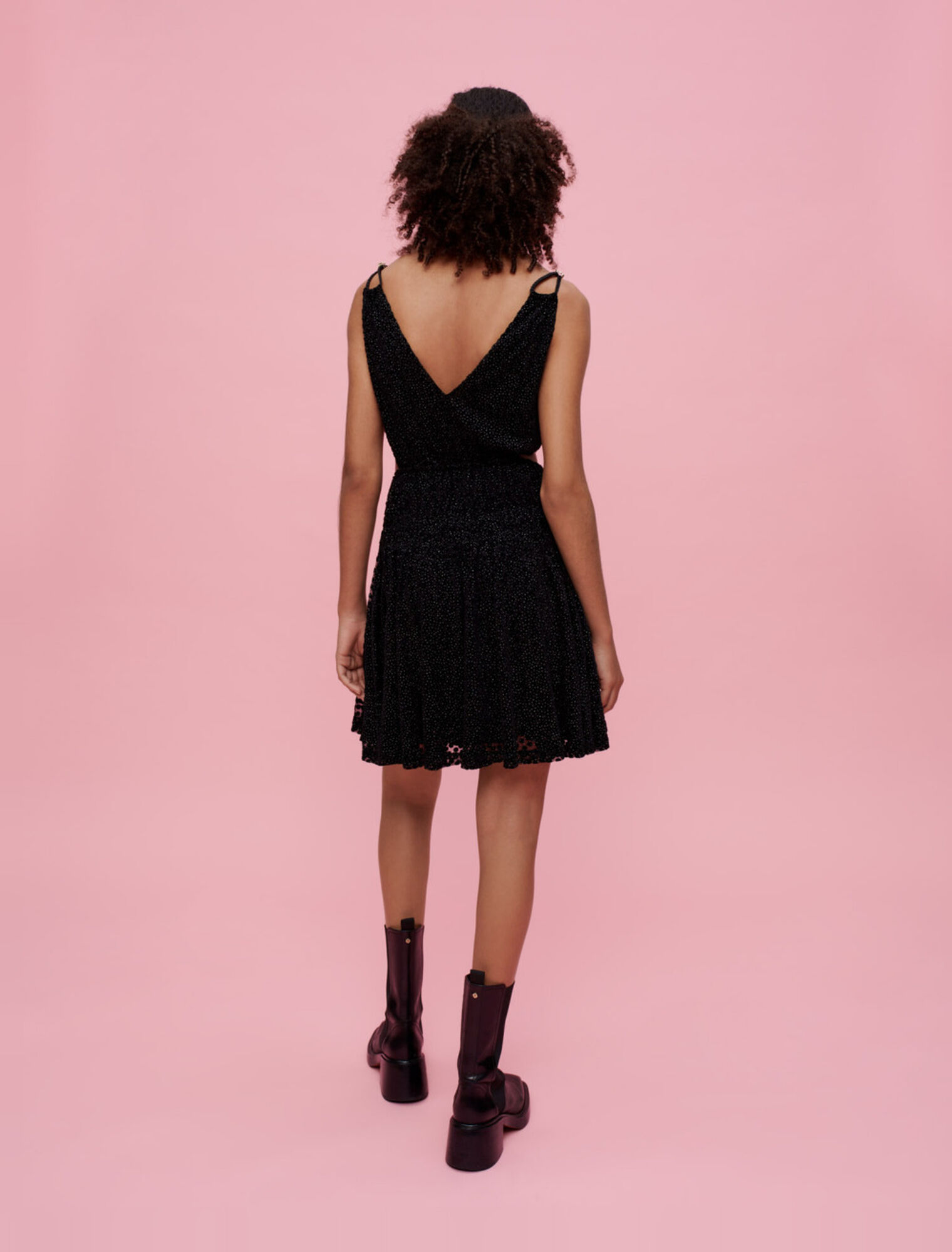 Strapless velvet feather dress